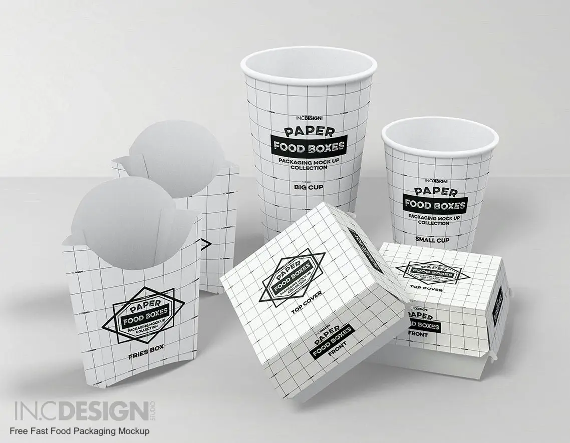 Paper food boxes packaging mockup collection