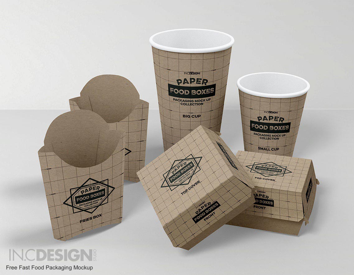Paper food boxes packaging mockup collection
