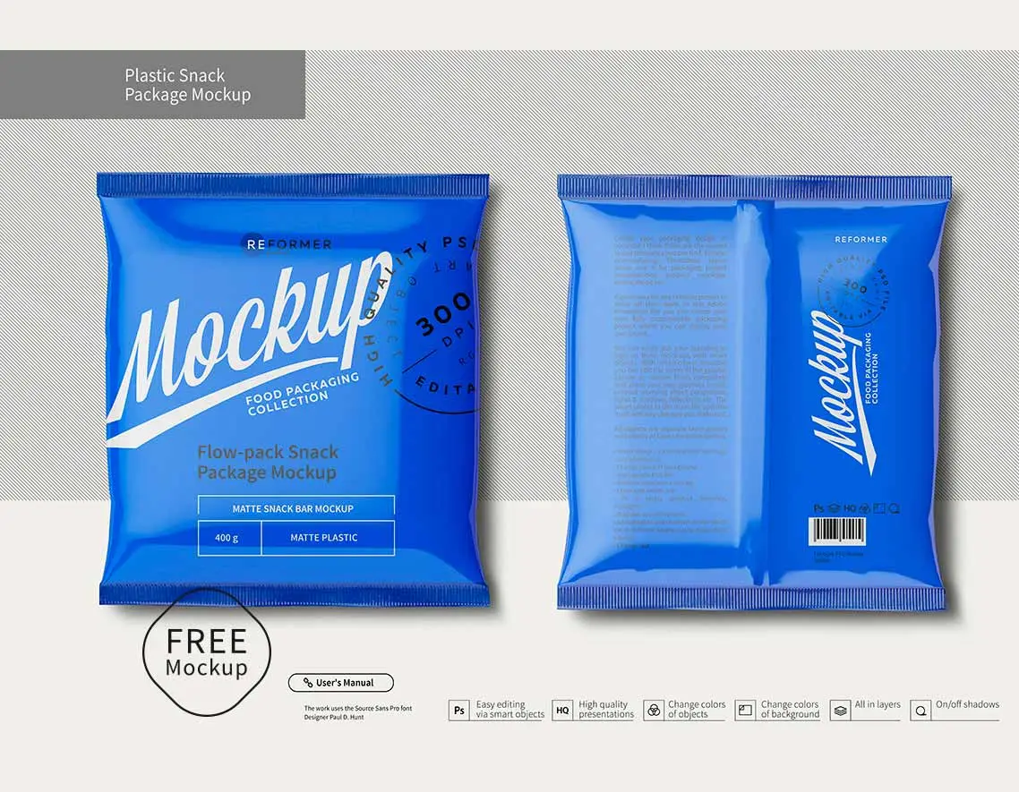 Snacks pouch packaging mockup
