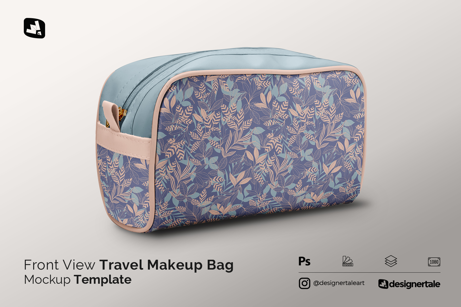 front view travel makeup bag mockup