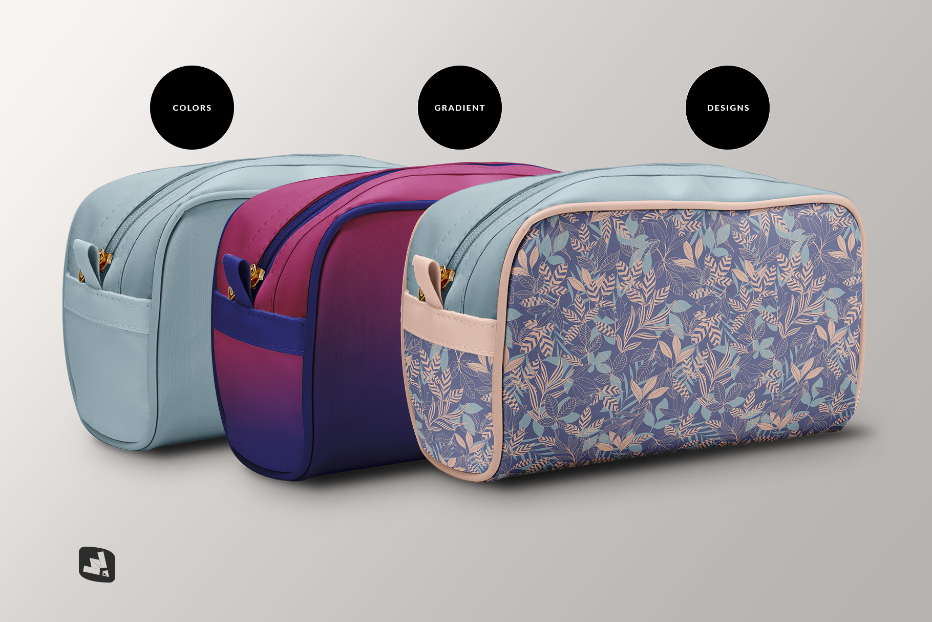 types of the front view travel makeup bag mockup