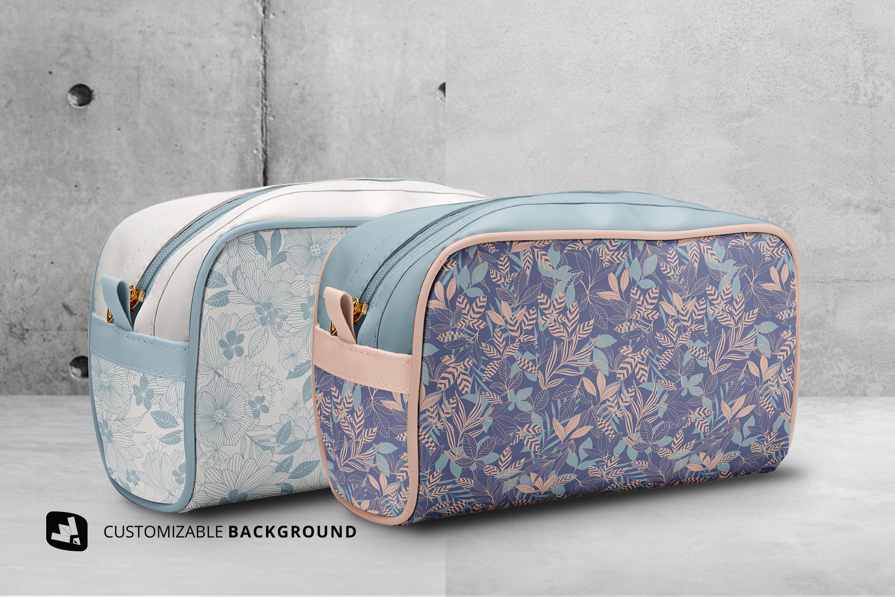 background options of the front view travel makeup bag mockup