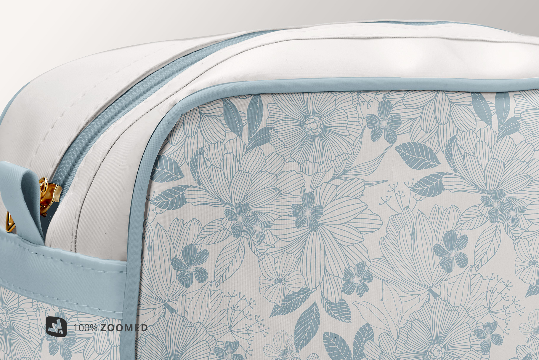 zoomed in image of the front view travel makeup bag mockup
