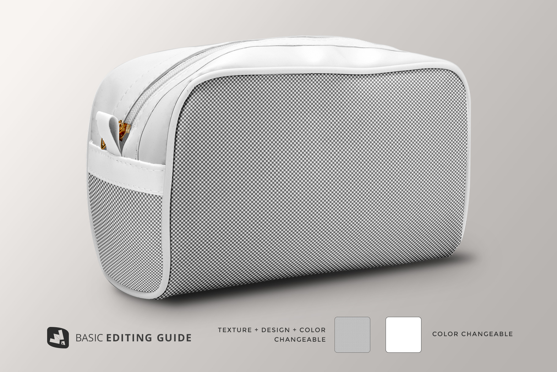 editability of the front view travel makeup bag mockup