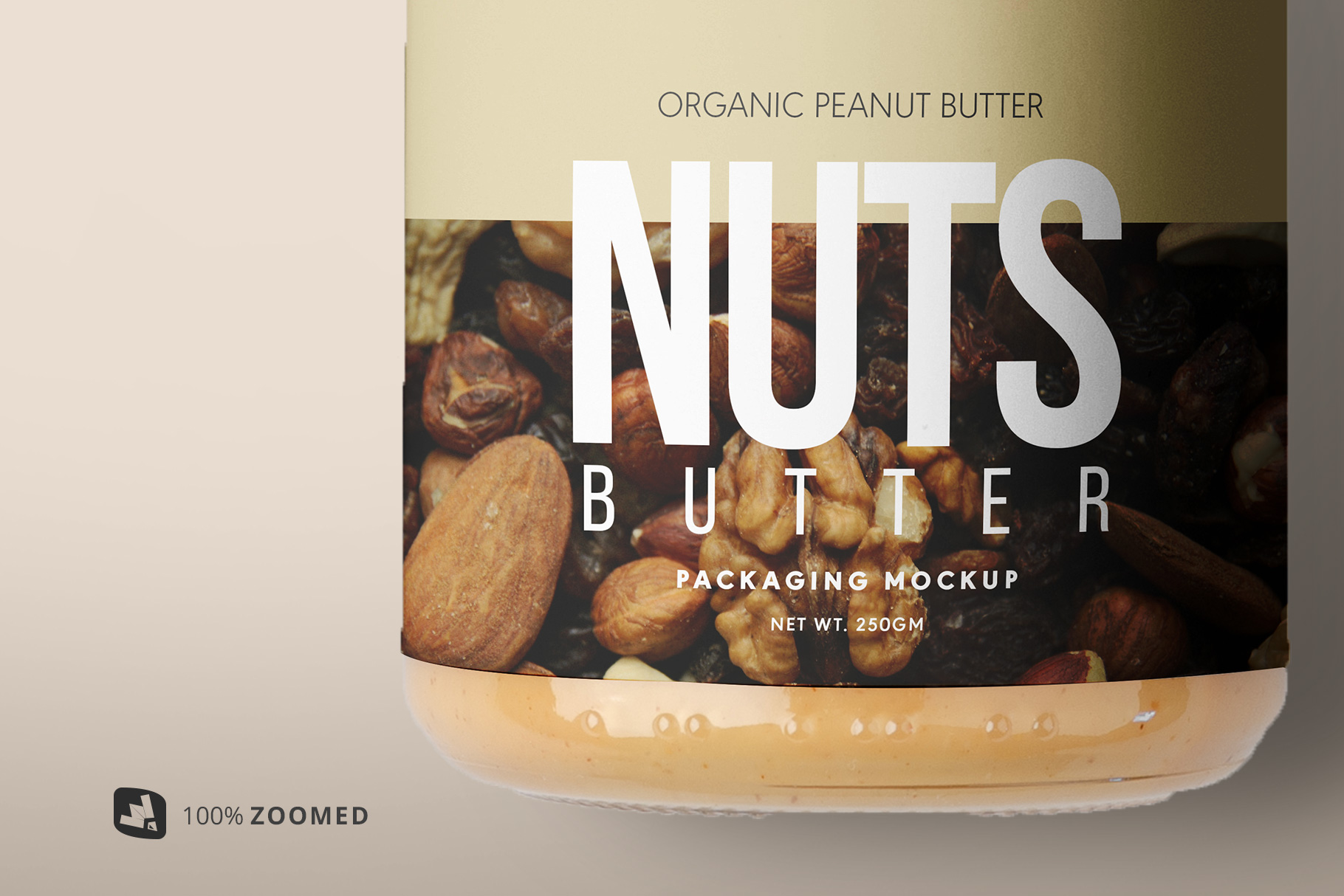 zoomed in image of the organic nut butter packaging mockup