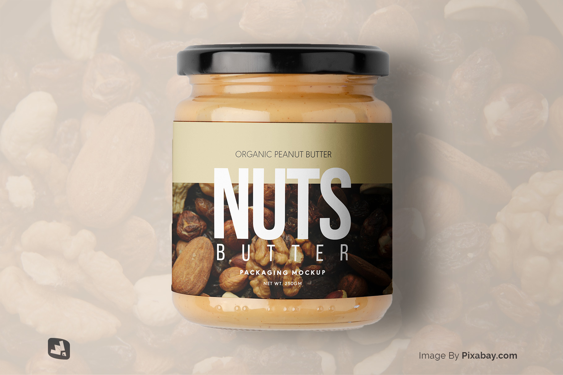 designer's credit of the organic nut butter packaging mockup