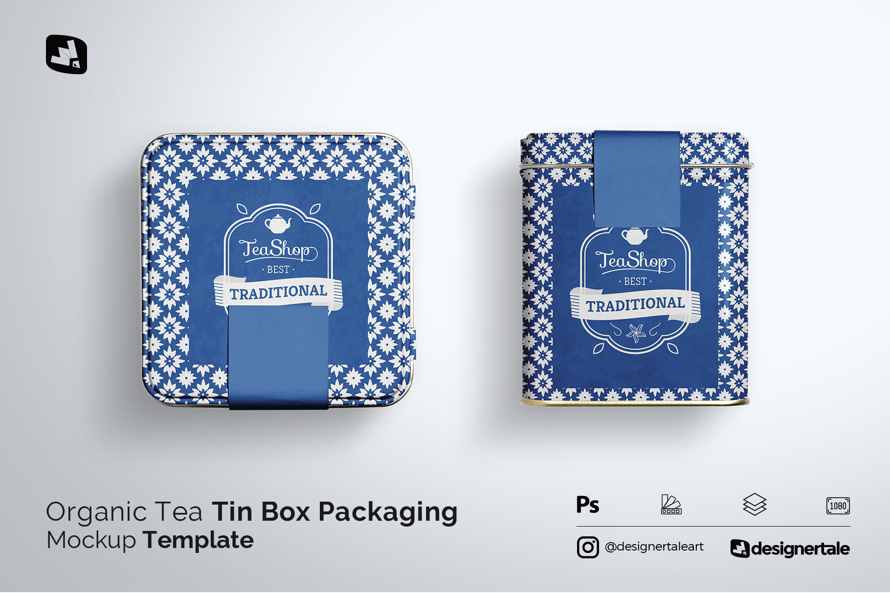 organic tea tin box packaging mockup