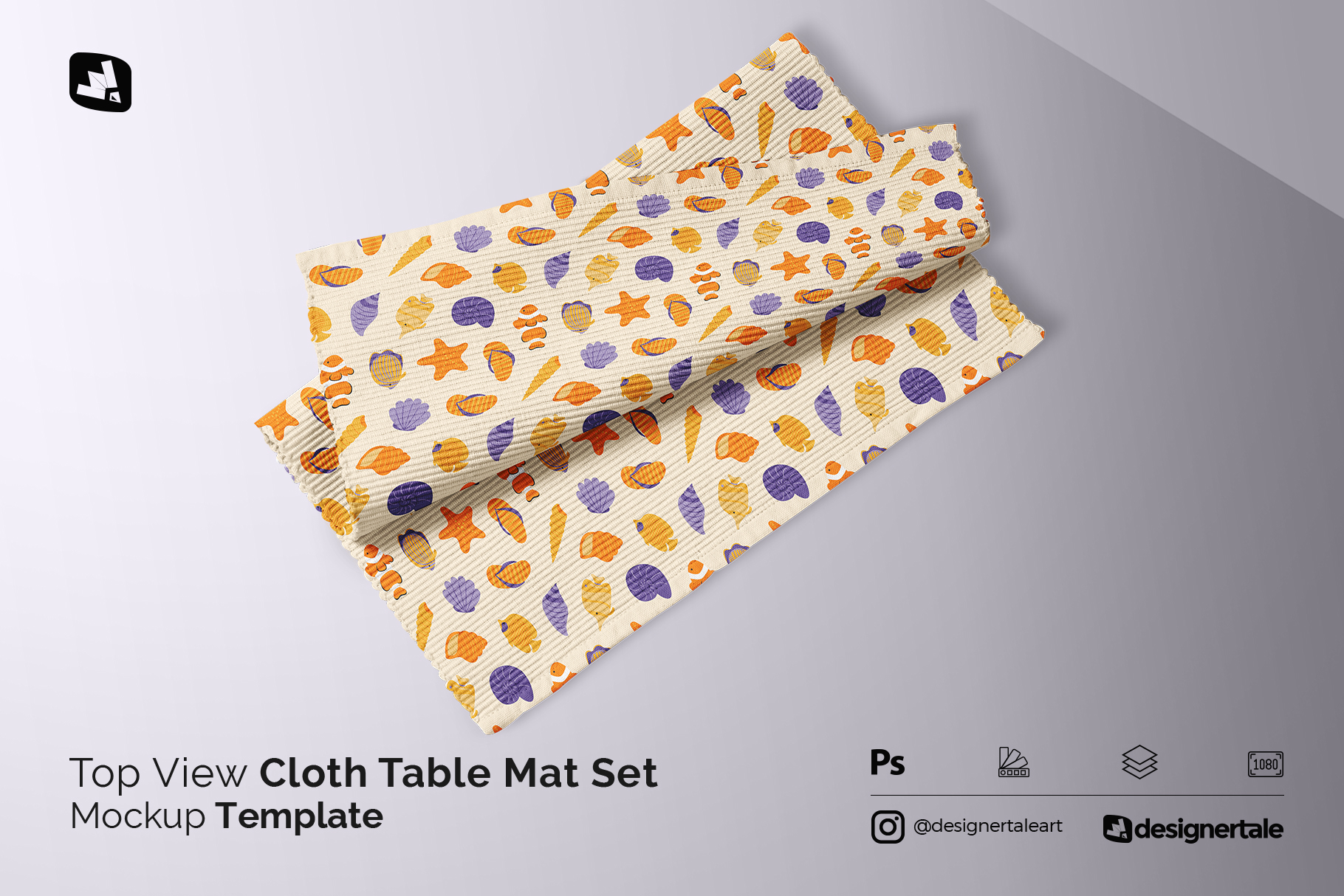 top view cloth table mat set mockup