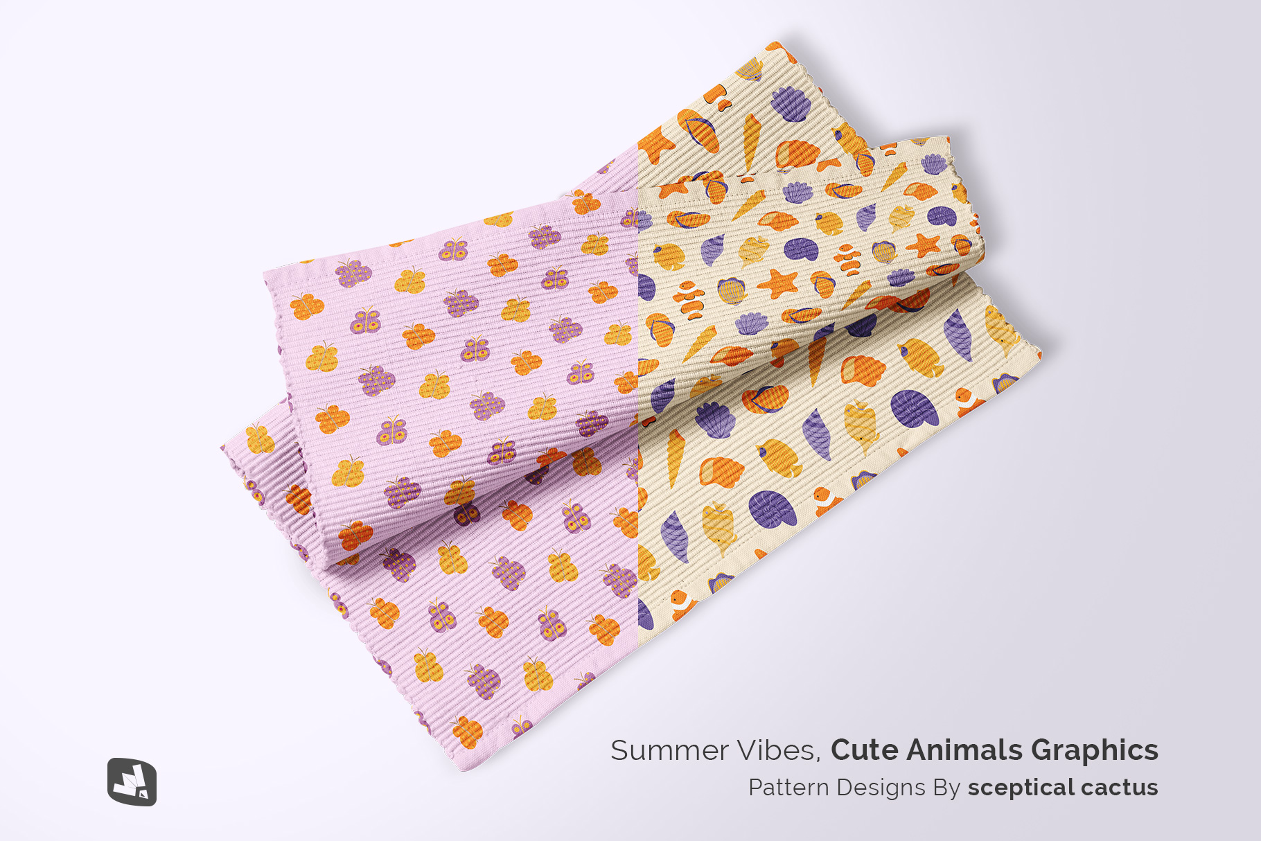 designer's credit of the top view cloth table mat set mockup