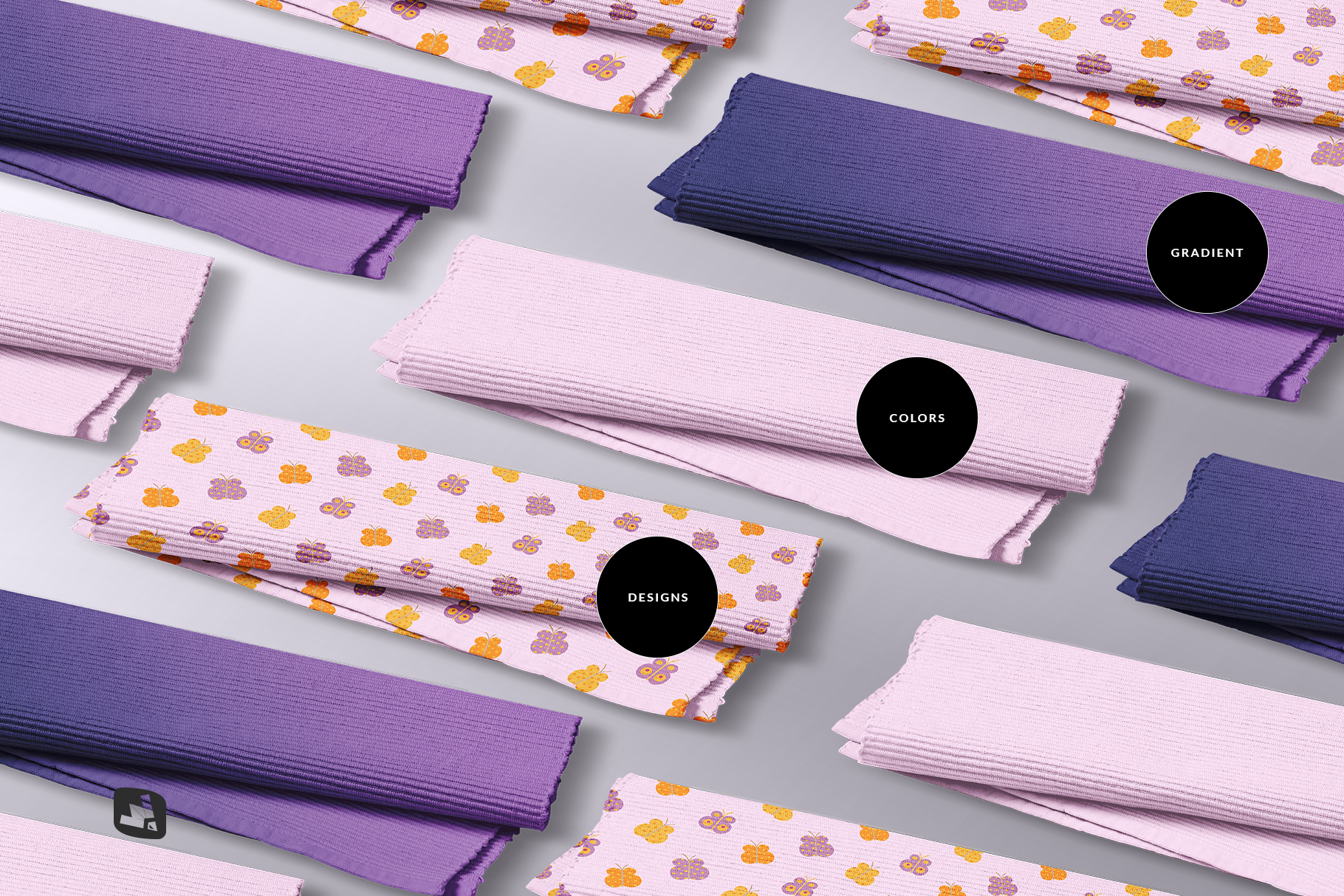 types of the top view cloth table mat set mockup