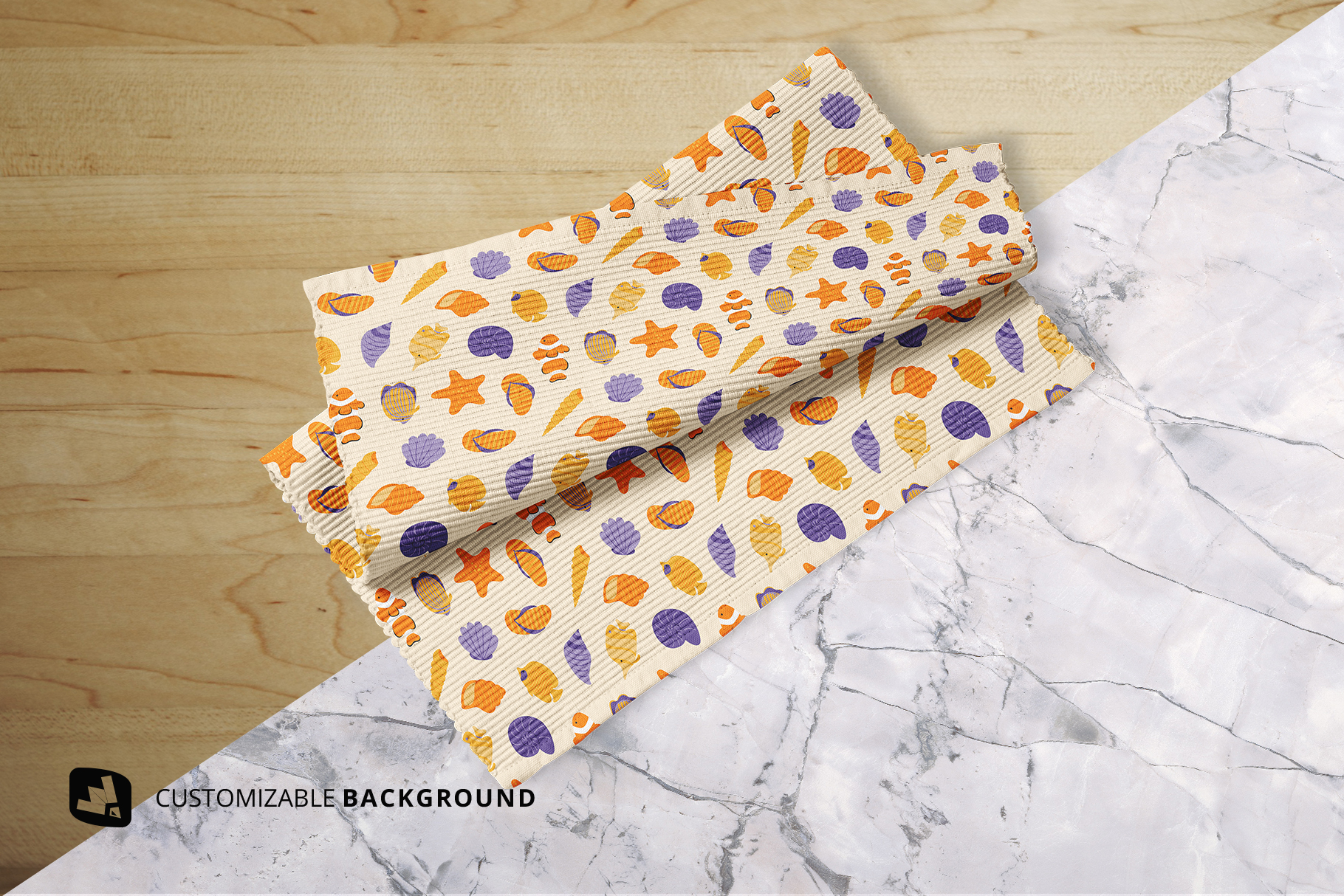 background options of the top view cloth table mat set mockup