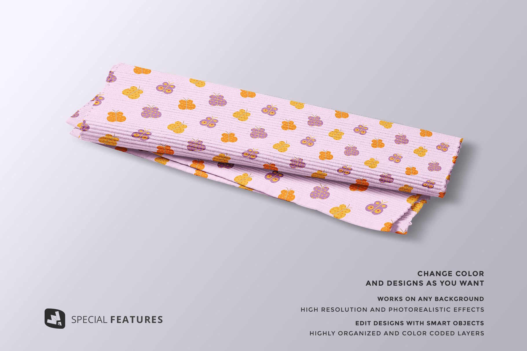 features of the top view cloth table mat set mockup