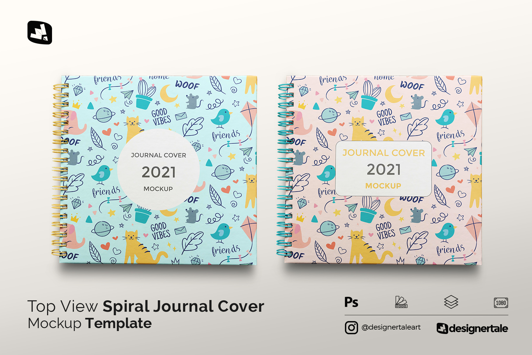 top view spiral journal cover mockup