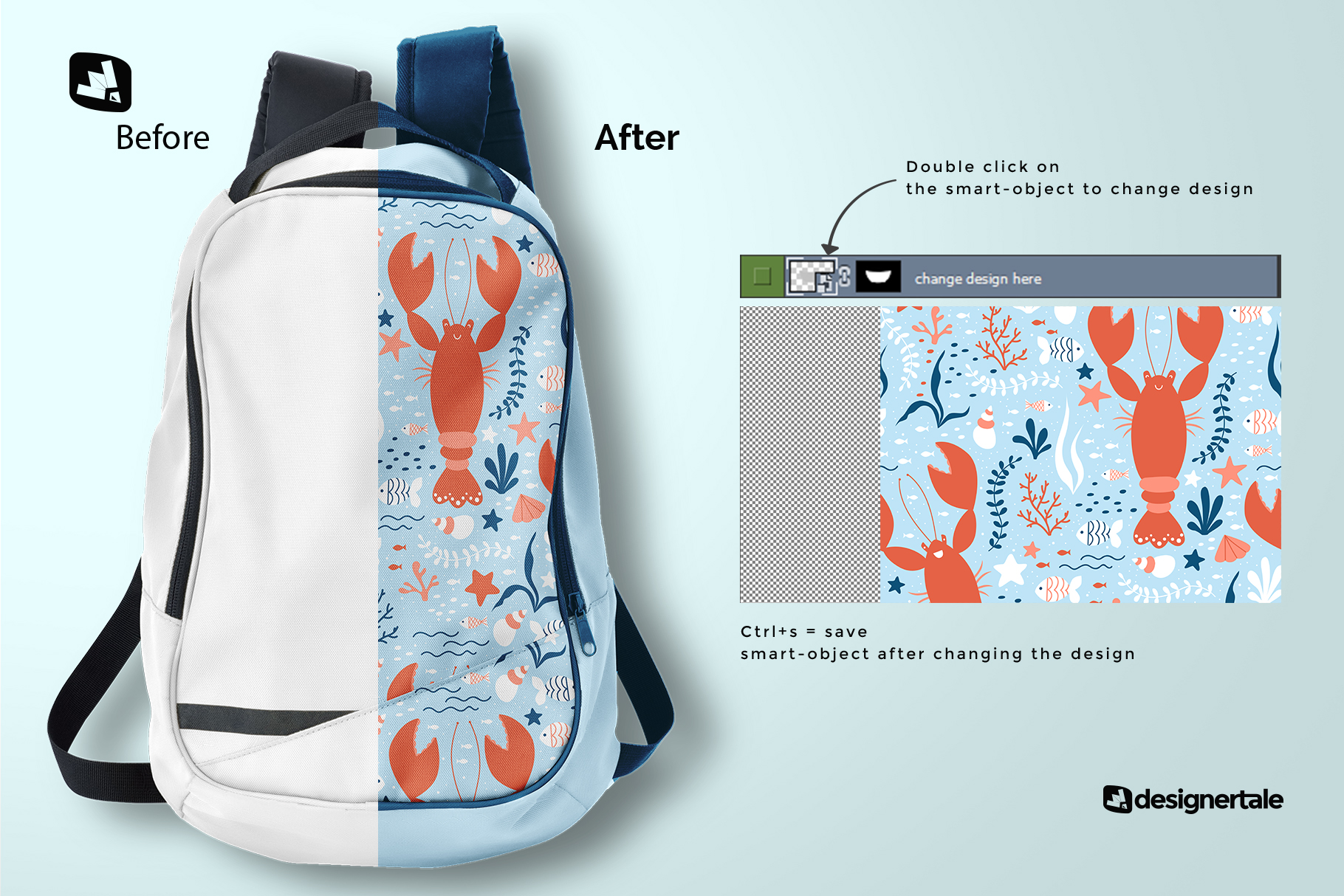 how to change design of the top view backpack mockup
