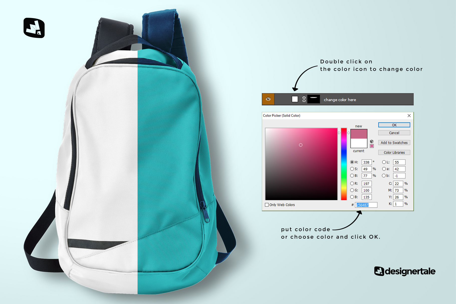 how to change color of the top view backpack mockup