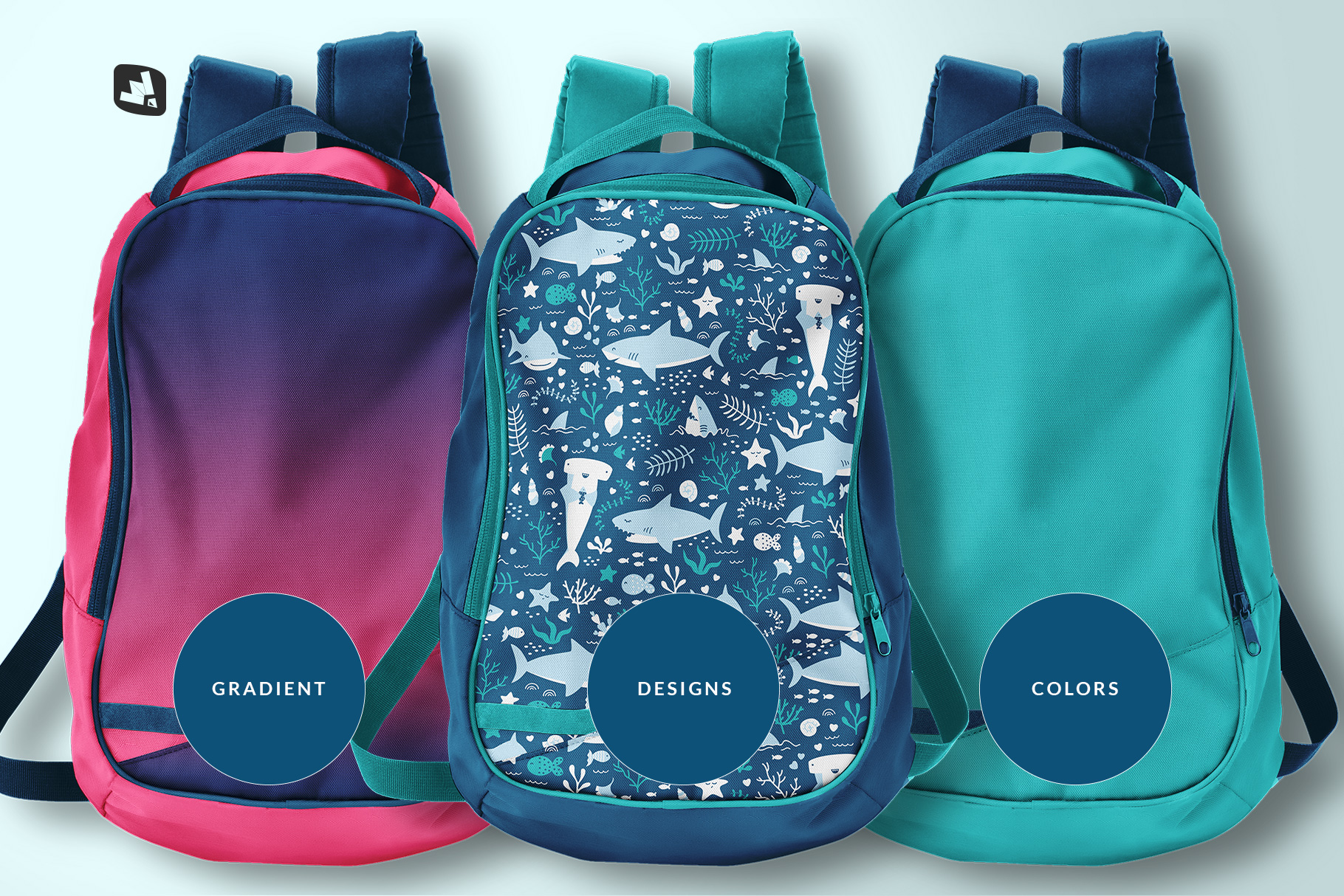 types of the top view backpack mockup
