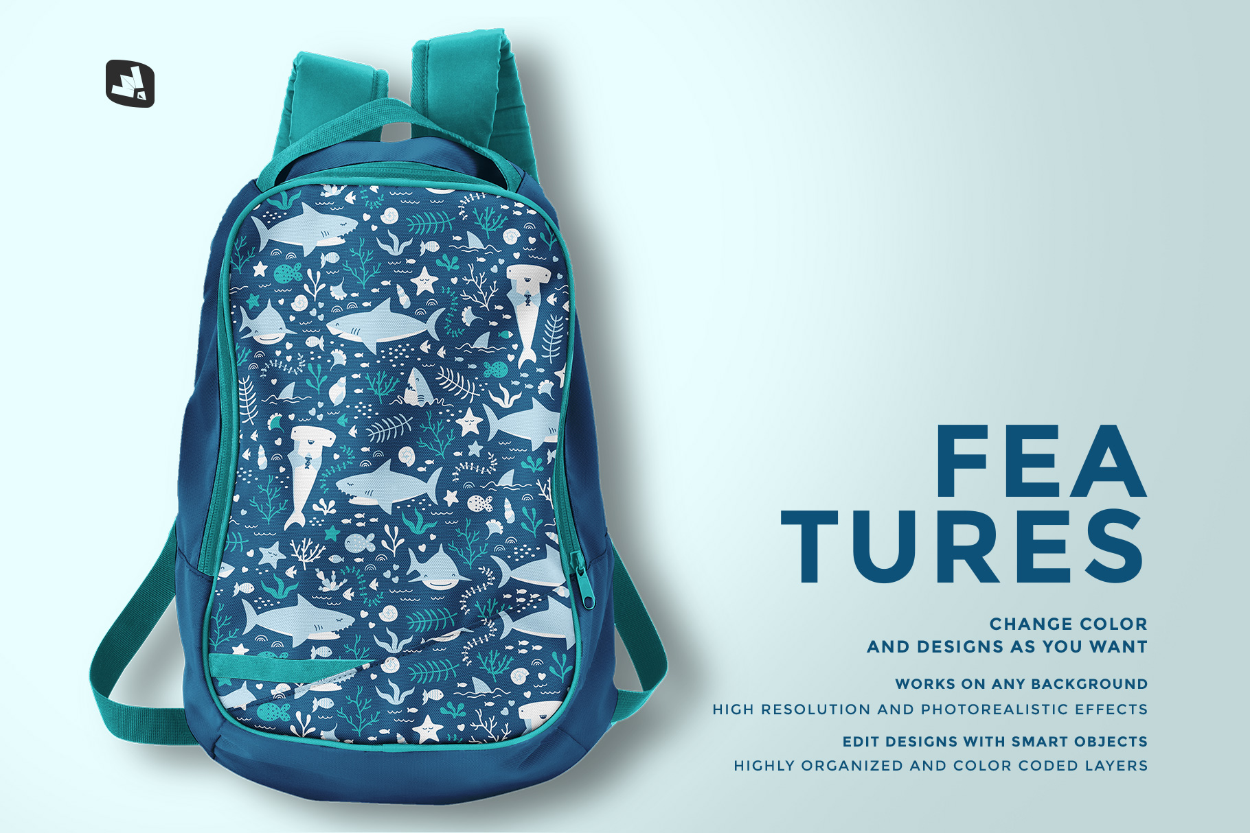 features of the top view backpack mockup