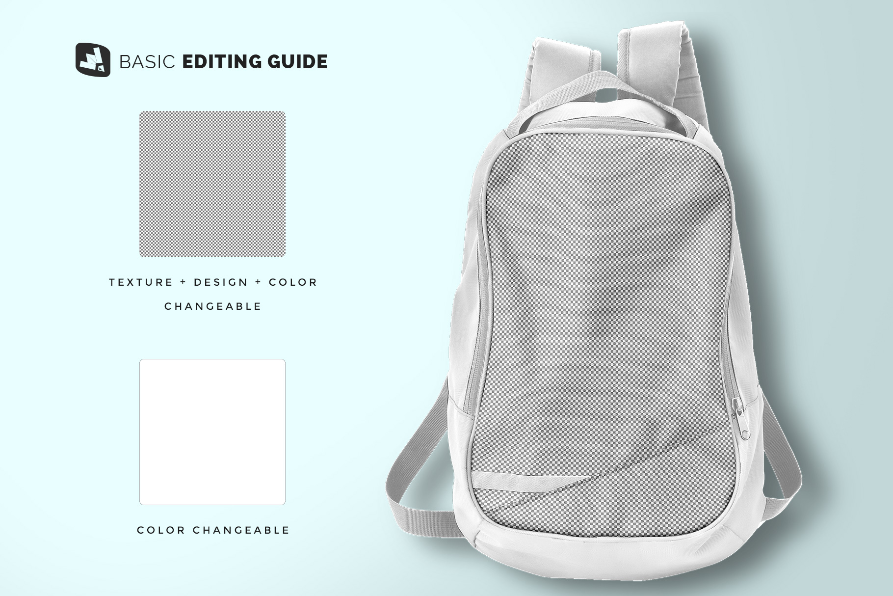 editability of the top view backpack mockup