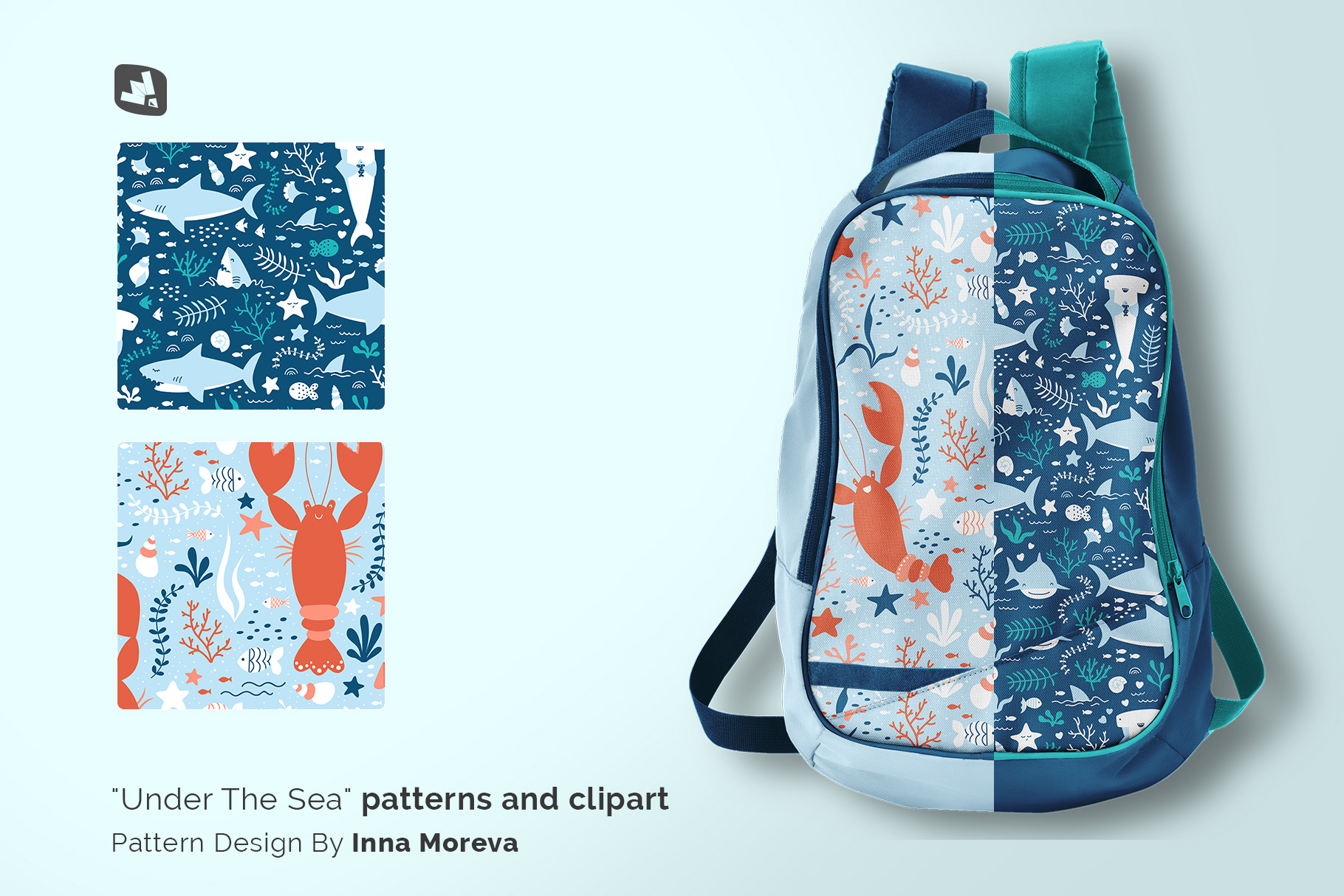 designer's credit of the top view backpack mockup