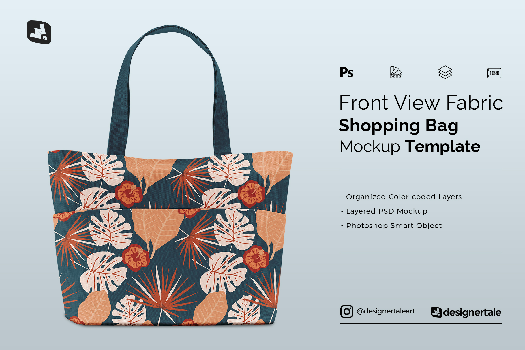 front view fabric shopping bag mockup