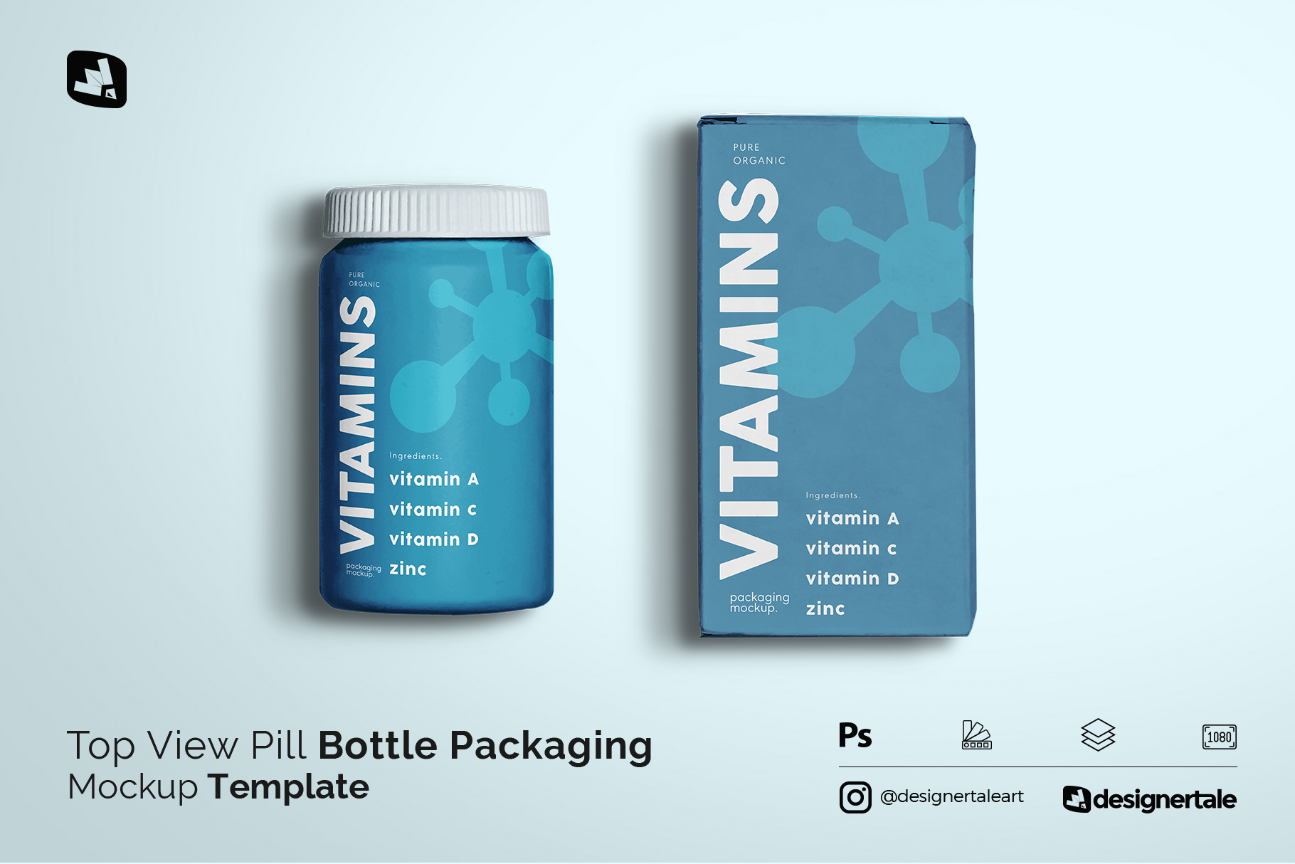 top view pill bottle packaging mockup