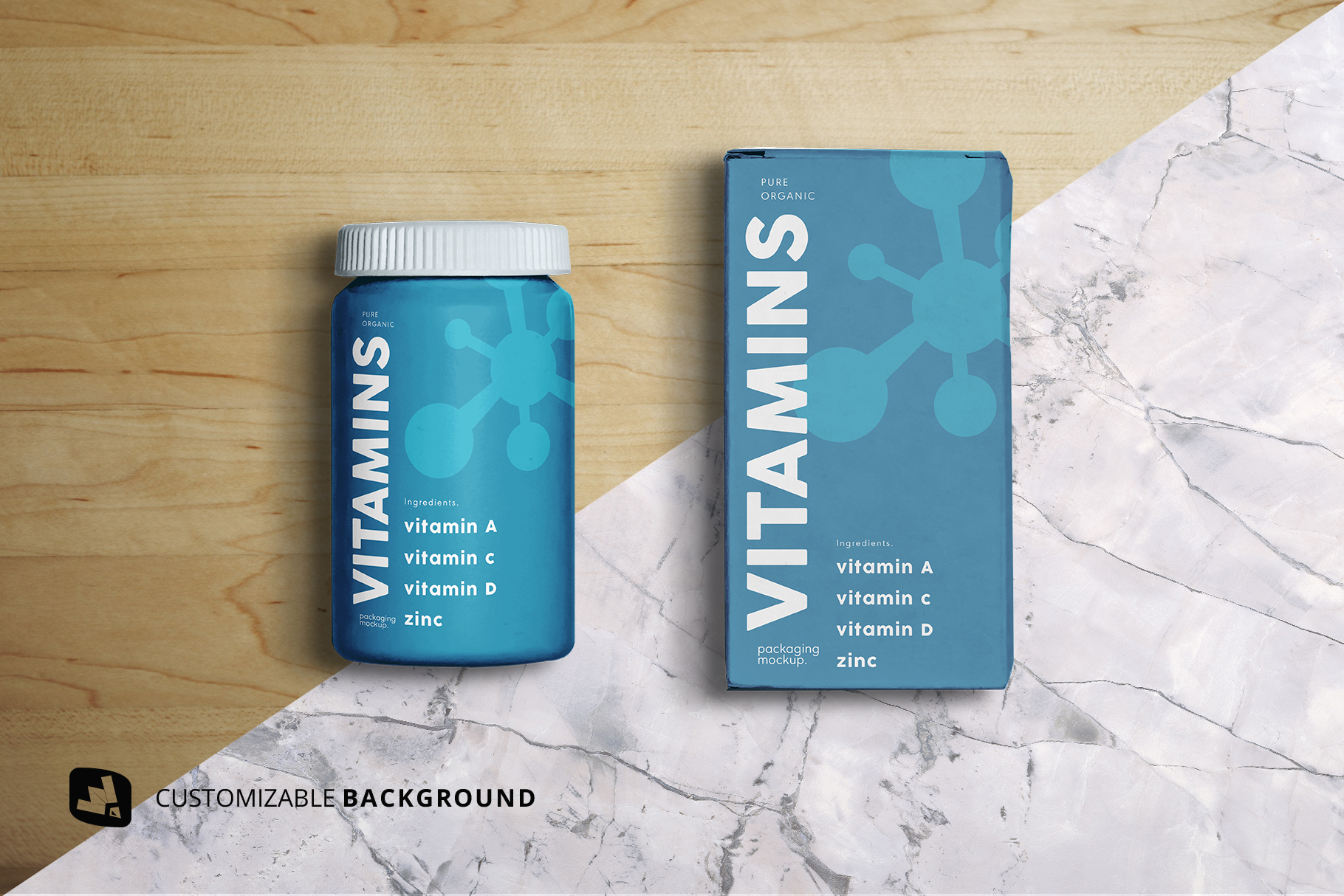 background options of the top view pill bottle packaging mockup