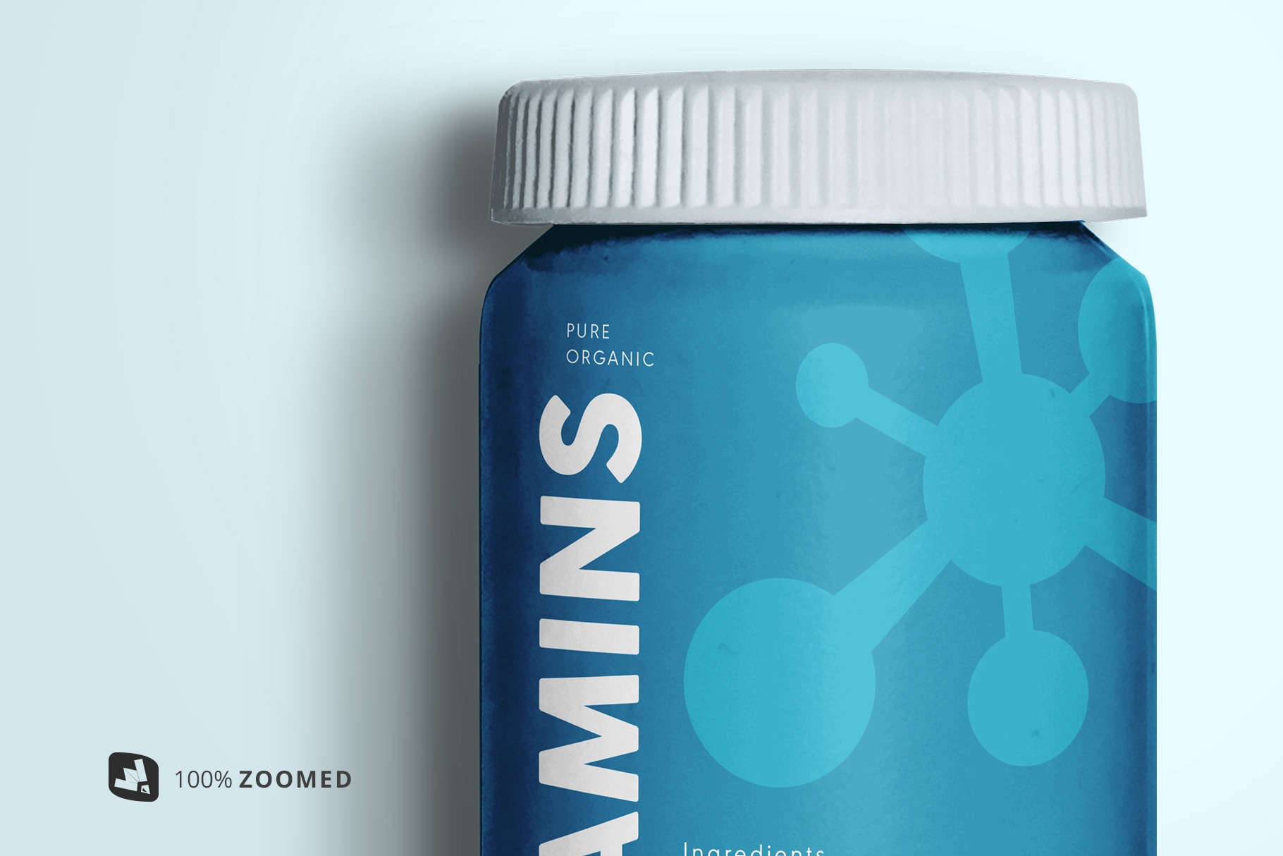 zoomed in image of the top view pill bottle packaging mockup bottle of the top view pill bottle packaging mockup