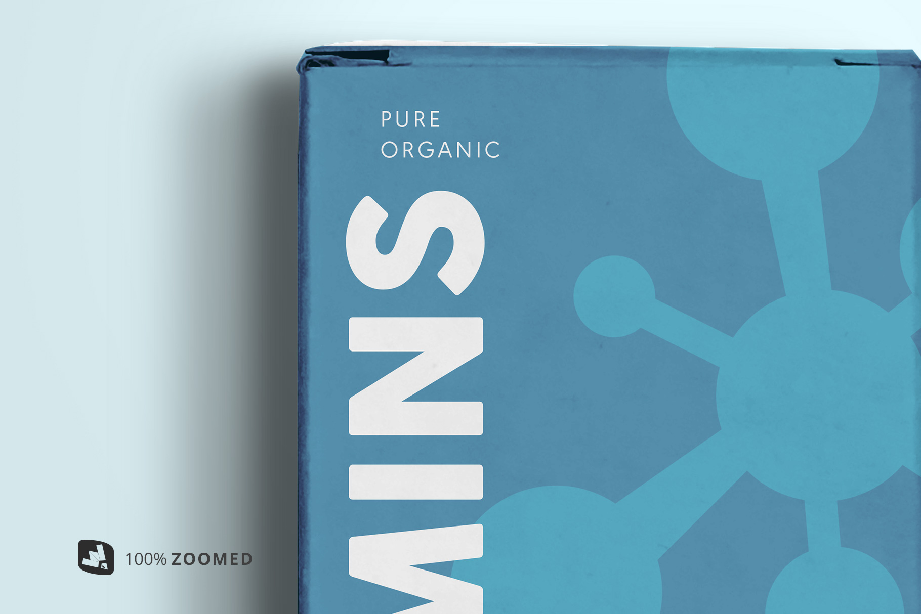 zoomed in image of the box of the top view pill bottle packaging mockup