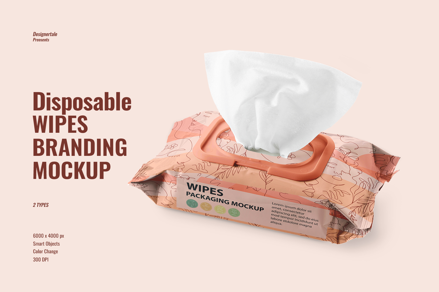 disposable wet wipes branding mockup