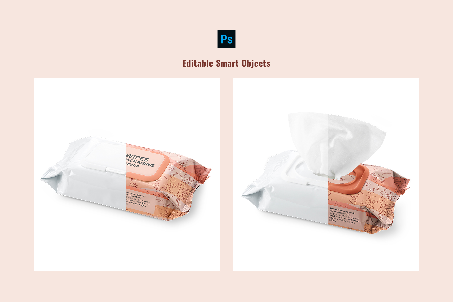 editable smart object of the disposable wet wipes branding mockup
