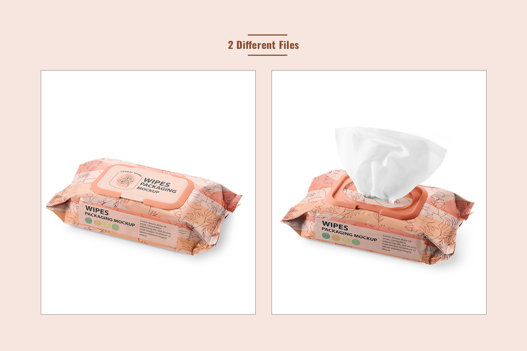 2 different files of the disposable wet wipes branding mockup
