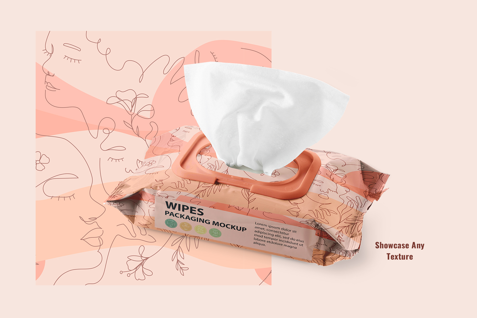 texture of the disposable wet wipes branding mockup