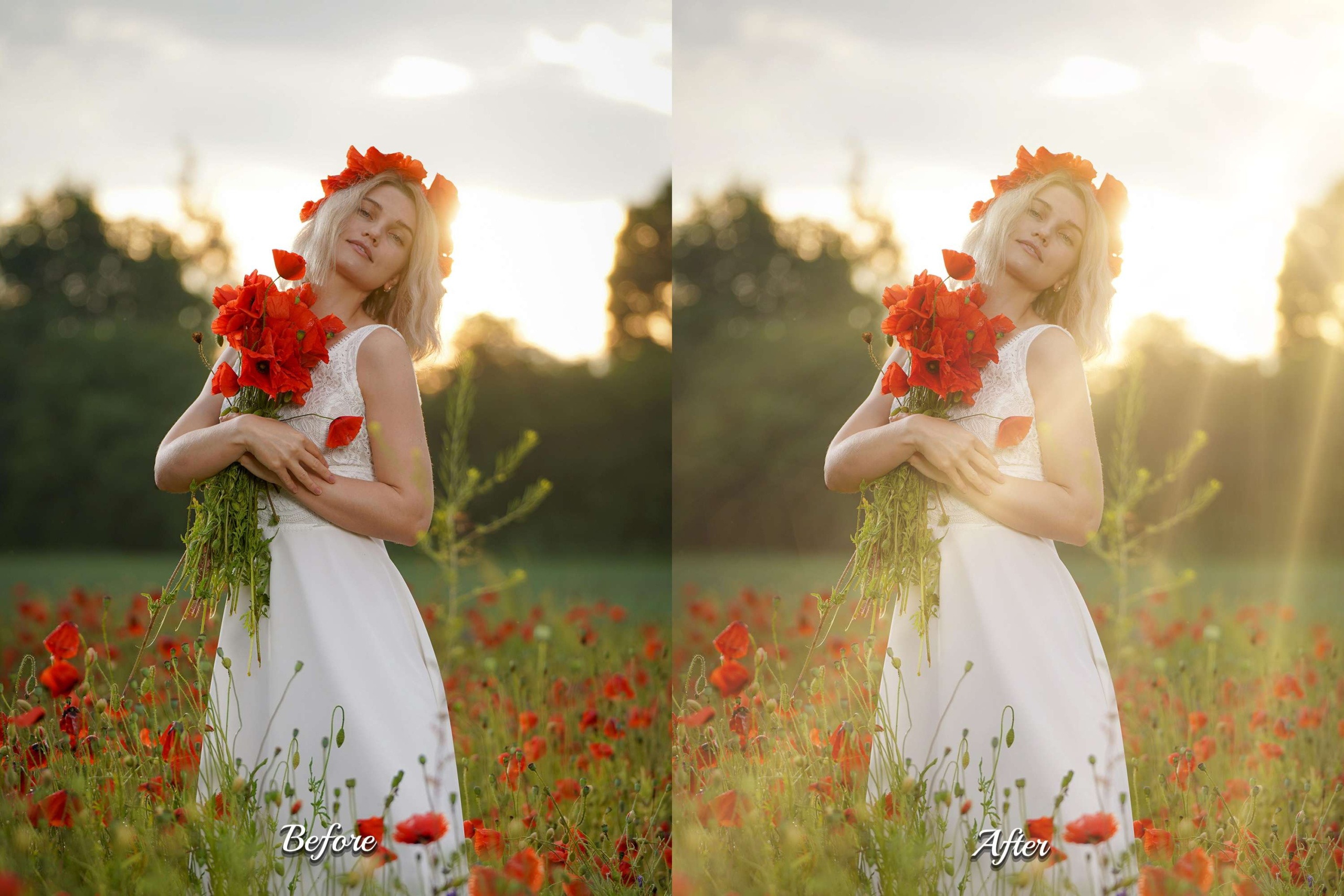 Lens flares mimic the way light interacts with camera lenses. They add drama and realism to your photos, especially when placed strategically to simulate natural sunlight hitting the lens.