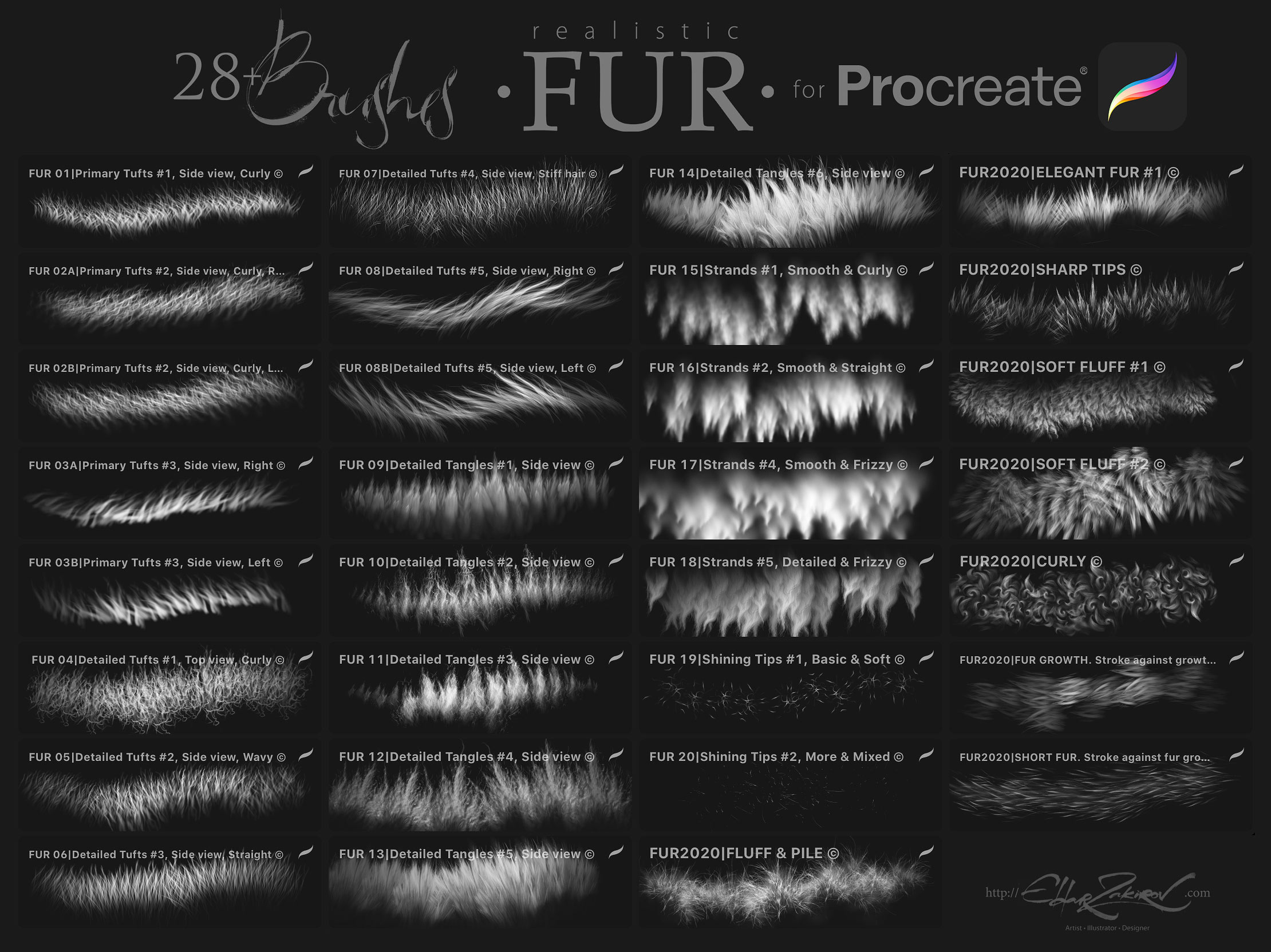 Realistic FUR 4 Procreate Brush Chart 