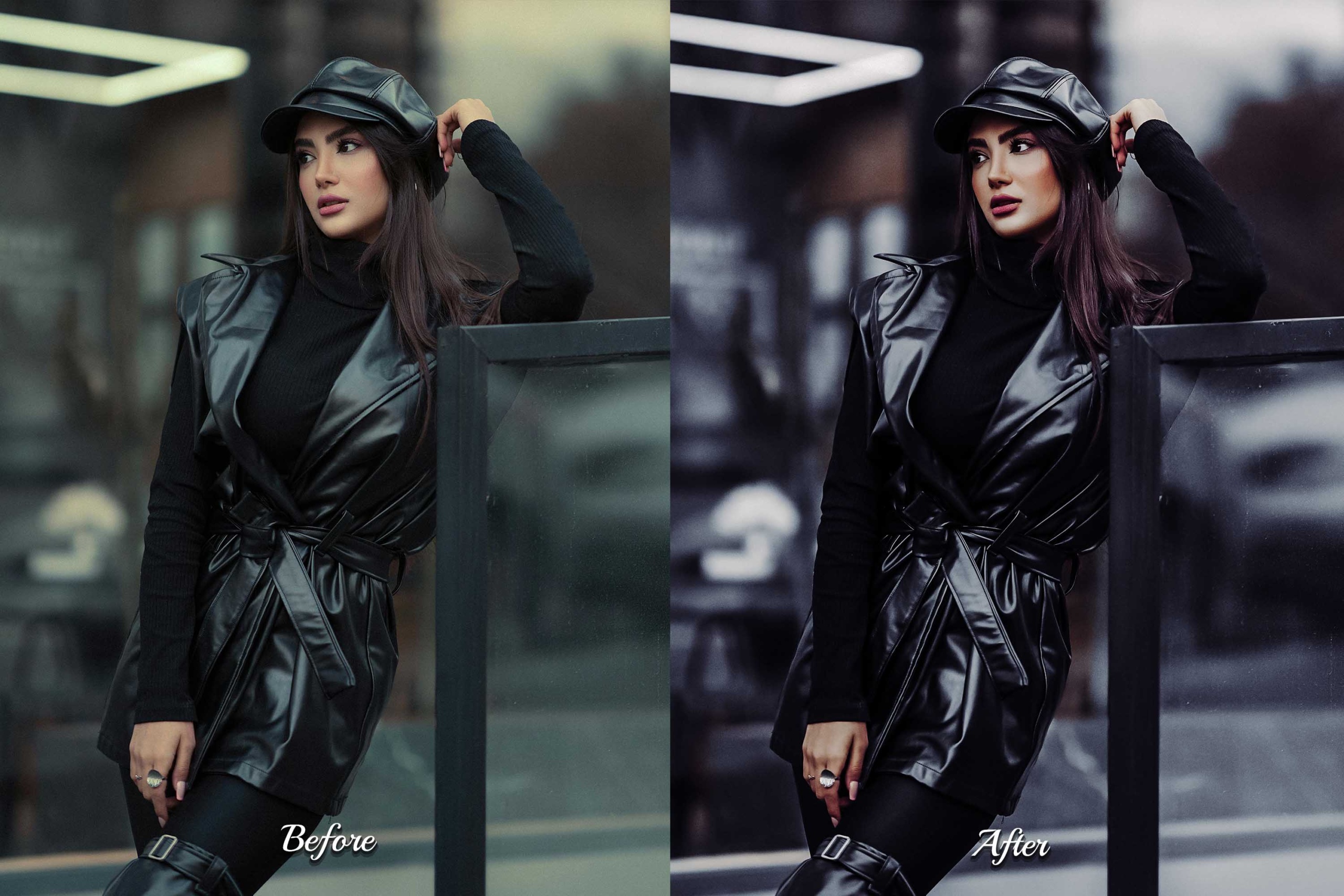 30 Photoshop Actions and Video LUTs for black style, fashion, and urban photography.
