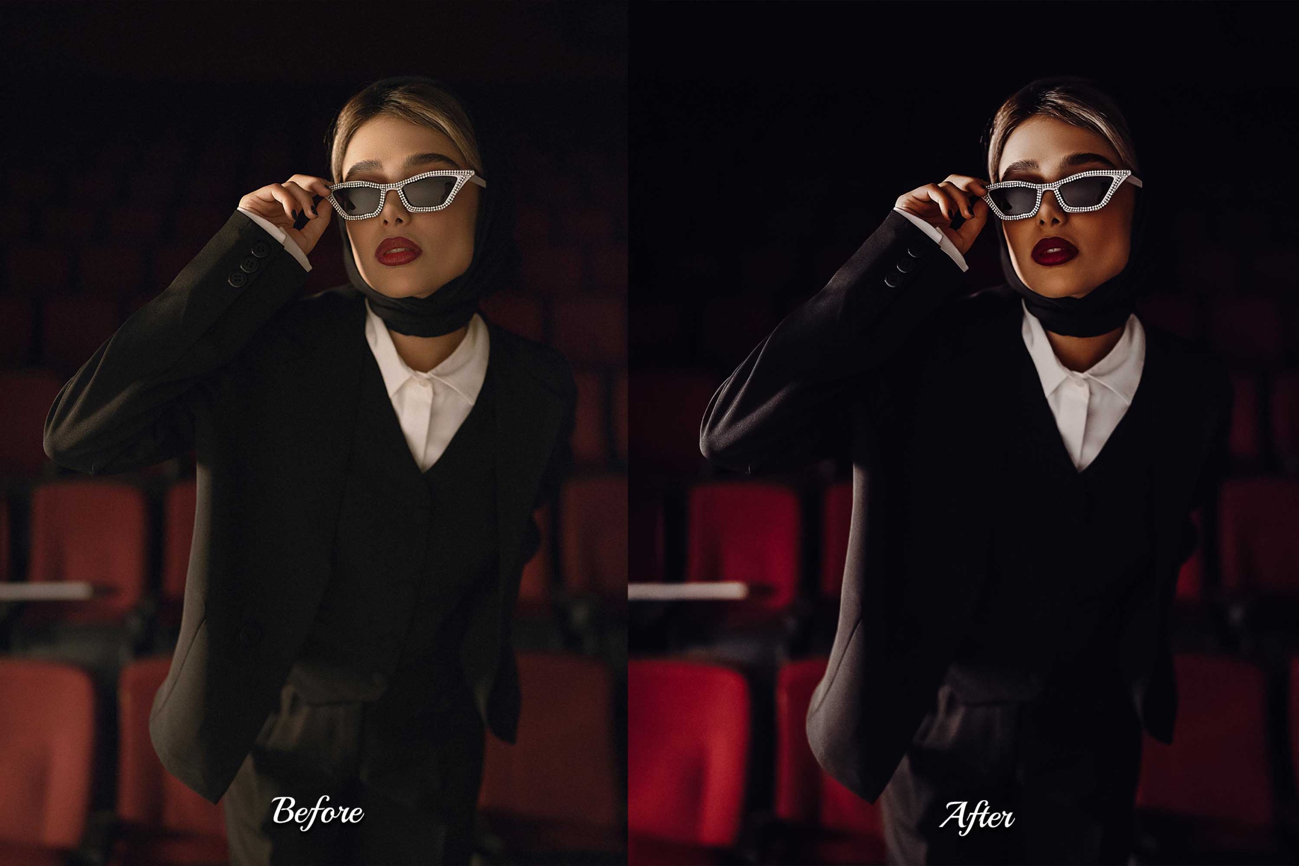 Enhance portraits and lifestyle shots with Dark Luxe Photoshop Presets for deep contrast.