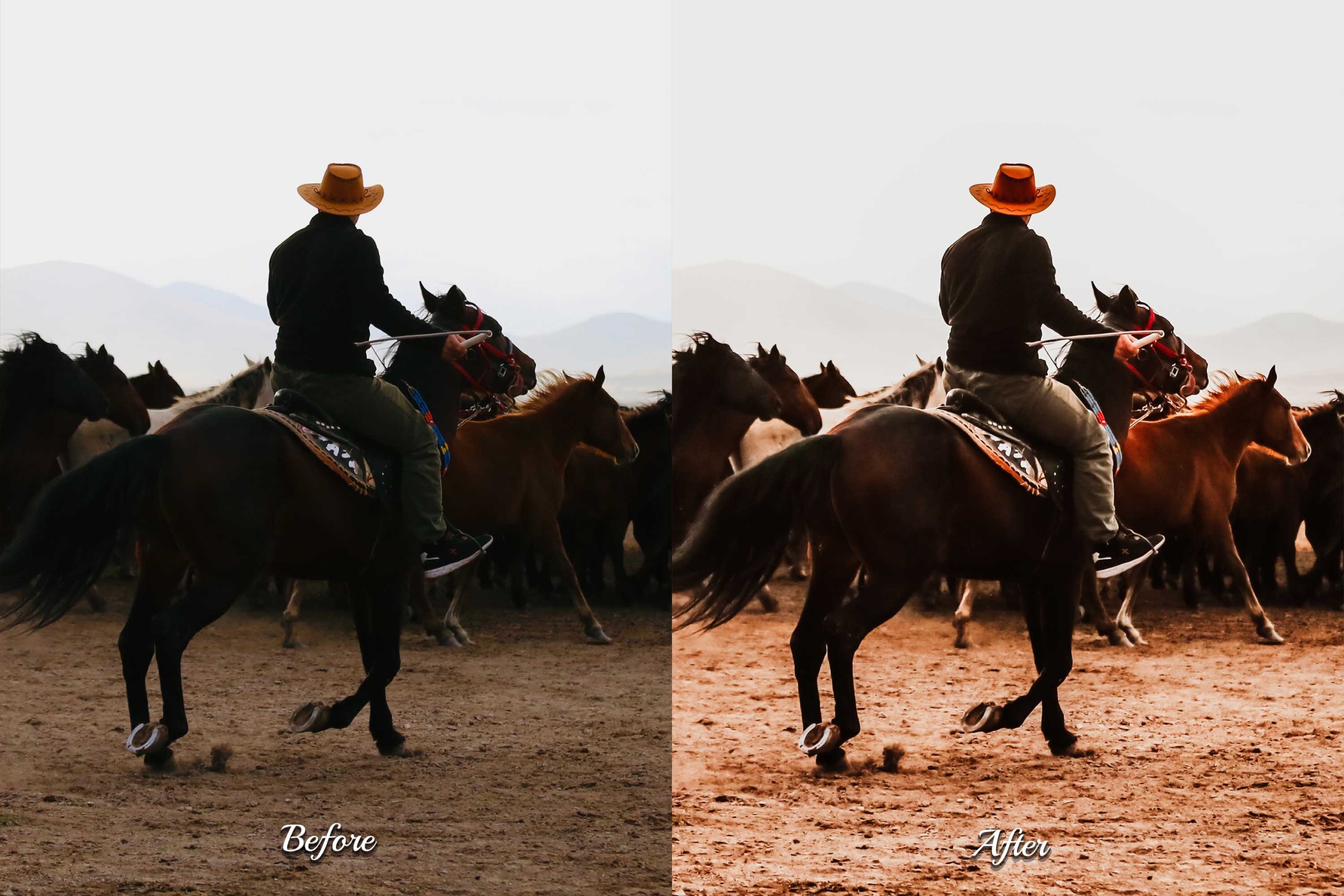 Capture the essence of the Wild West with this Lightroom Presets collection, offering 30 desktop and 30 mobile presets to enhance your cowboy, outdoor, and lifestyle-inspired photos.