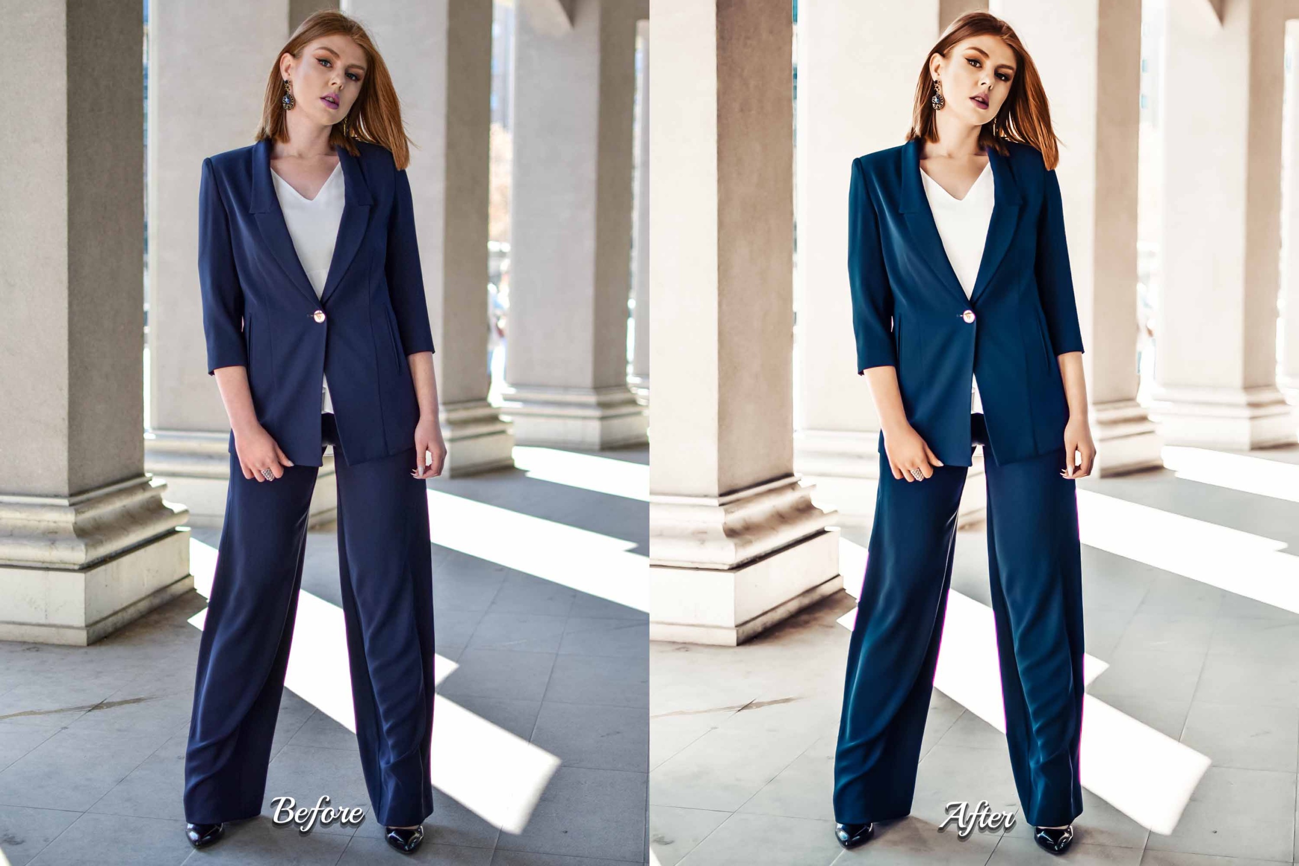 Versatile Navy Lightroom Presets - Elevate your outdoor, indoor, and portrait photography with this comprehensive preset pack featuring a range of clean, blue-toned styles.