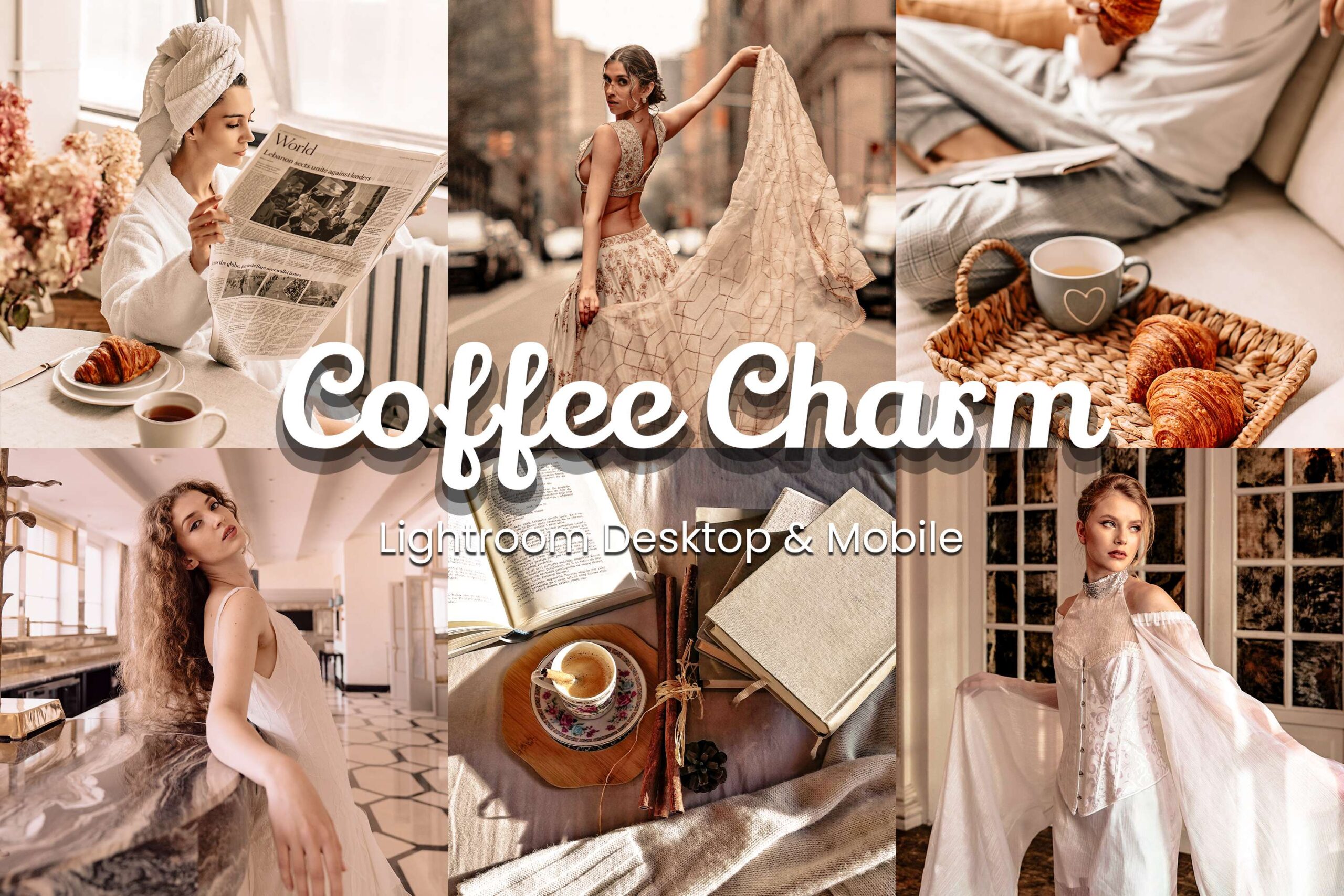 Achieve stunning photo editing with Coffee Charm Lightroom Presets: 25 presets for bloggers, influencers, and indoor lifestyle photography.