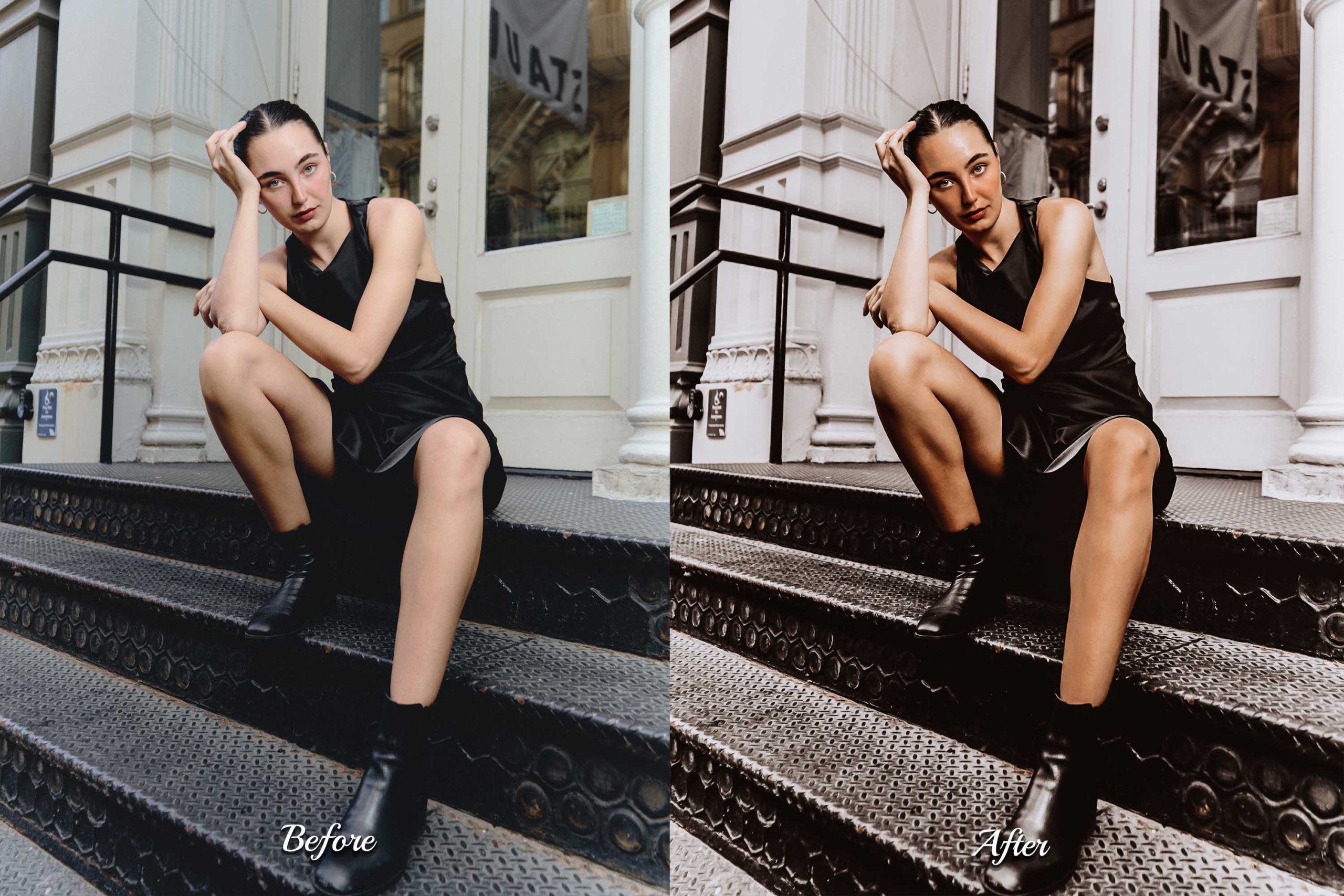 Create striking black-style photos with Dark Luxe Lightroom Presets for a dramatic effect.