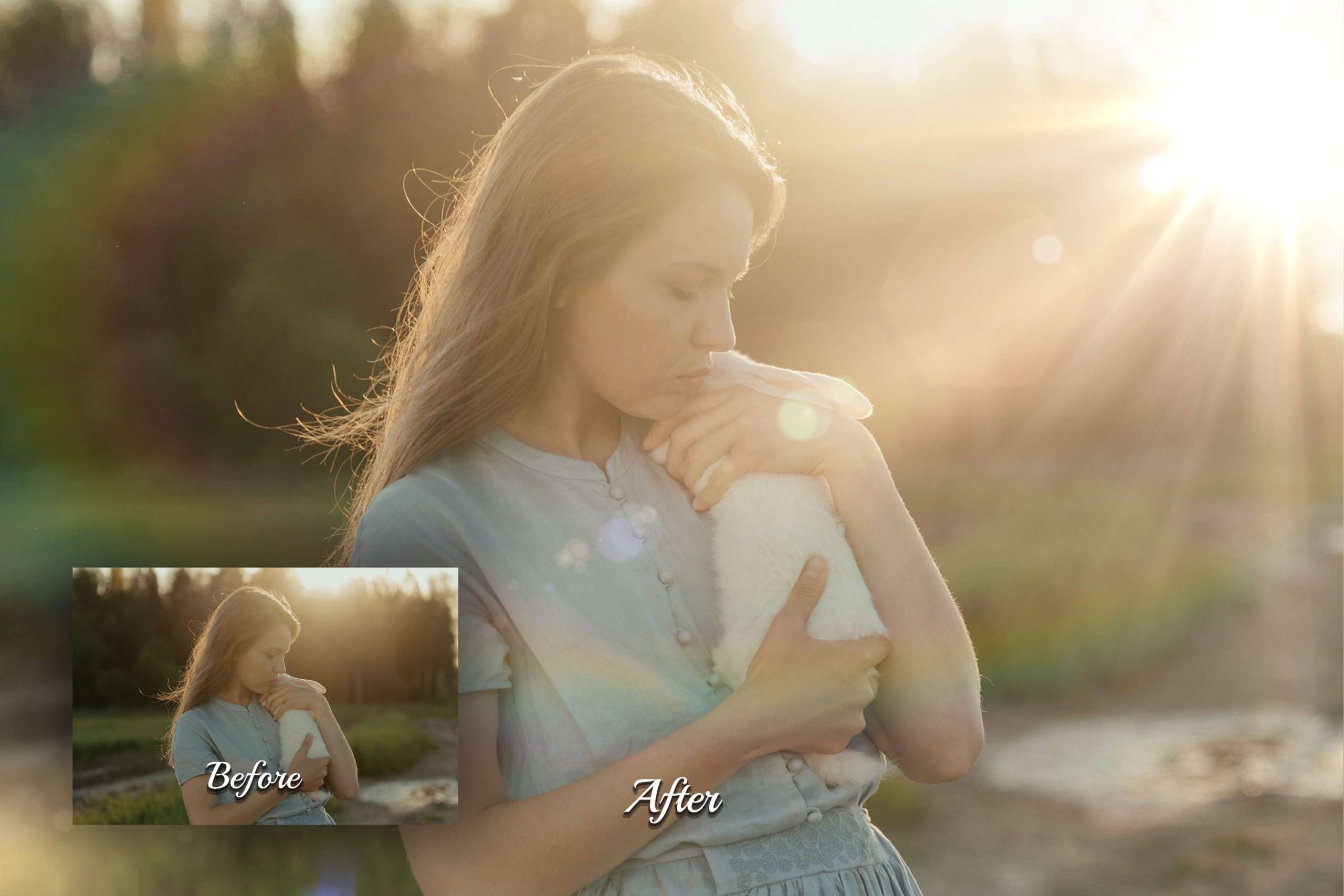 High-res JPG Sun Leak Overlays: Natural Sunlight, Rainbow Ray, Sun Flare Backdrop. Ideal for weddings, nature, and street style photography.
