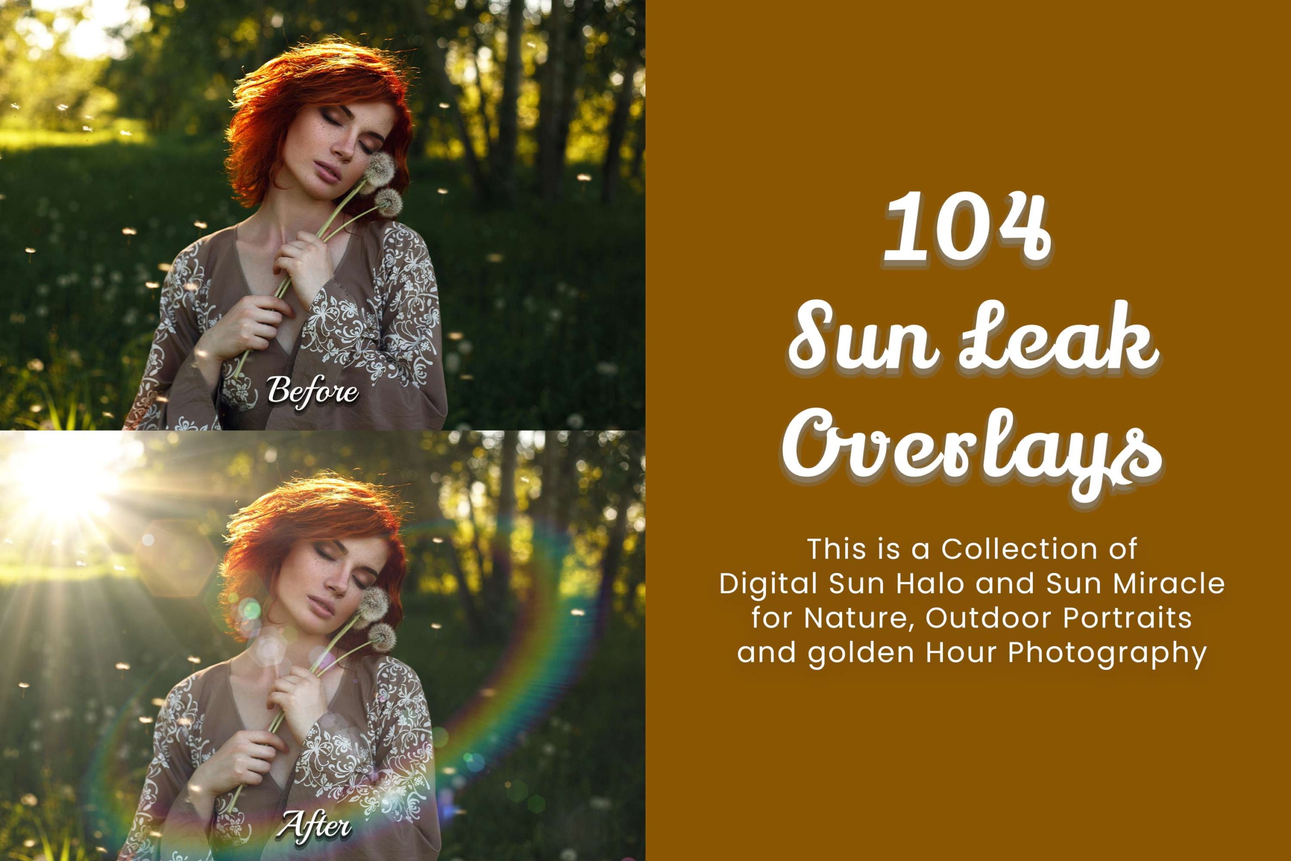 104 Sun Leak Overlays: Lens Effect, Realistic Sun Beams, Light Leaks. Perfect for family, holiday, and outdoor portrait photography.