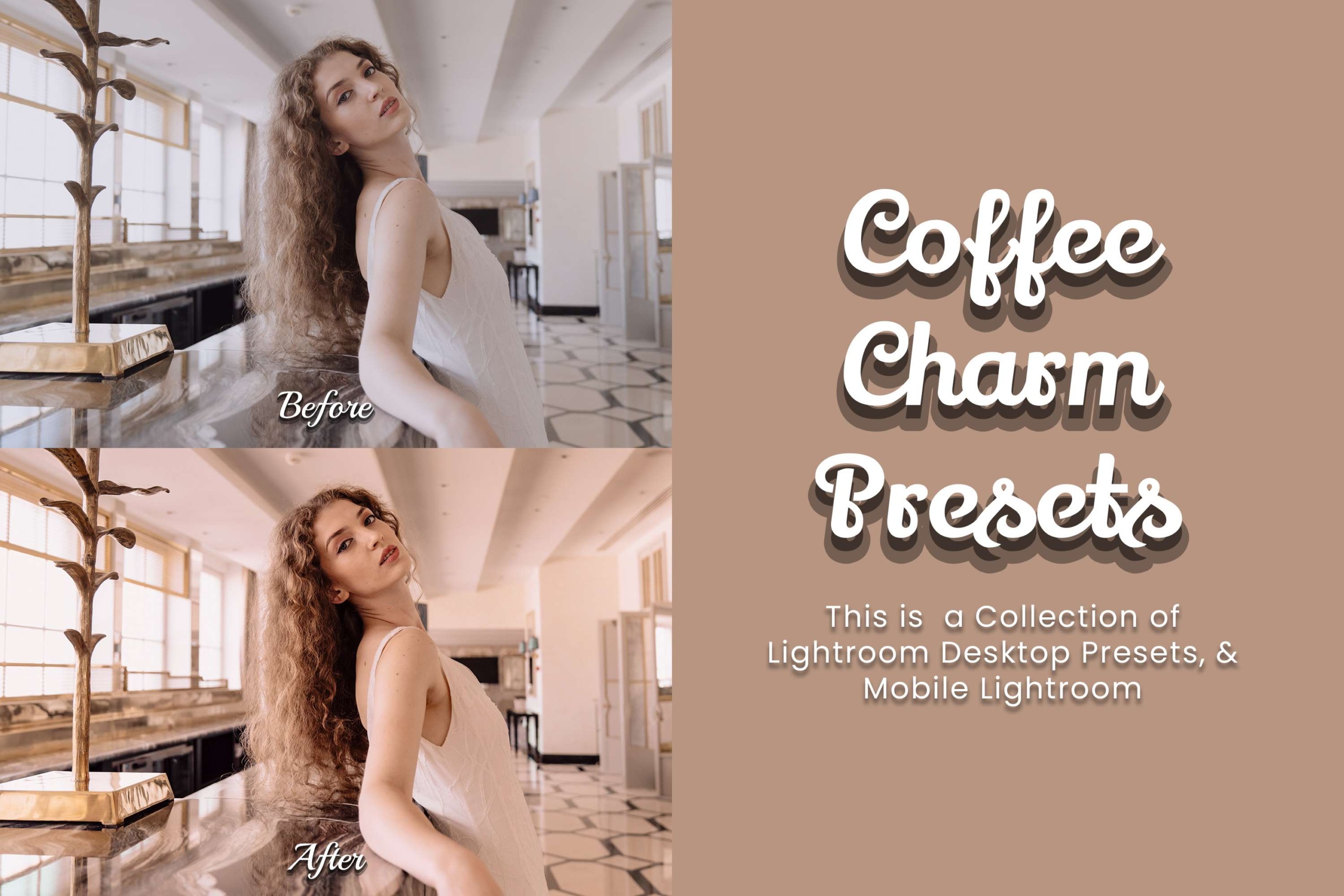 Achieve beautiful brown tones and creamy themes with Coffee Charm Lightroom Presets: ideal for portraits and cafe photography.