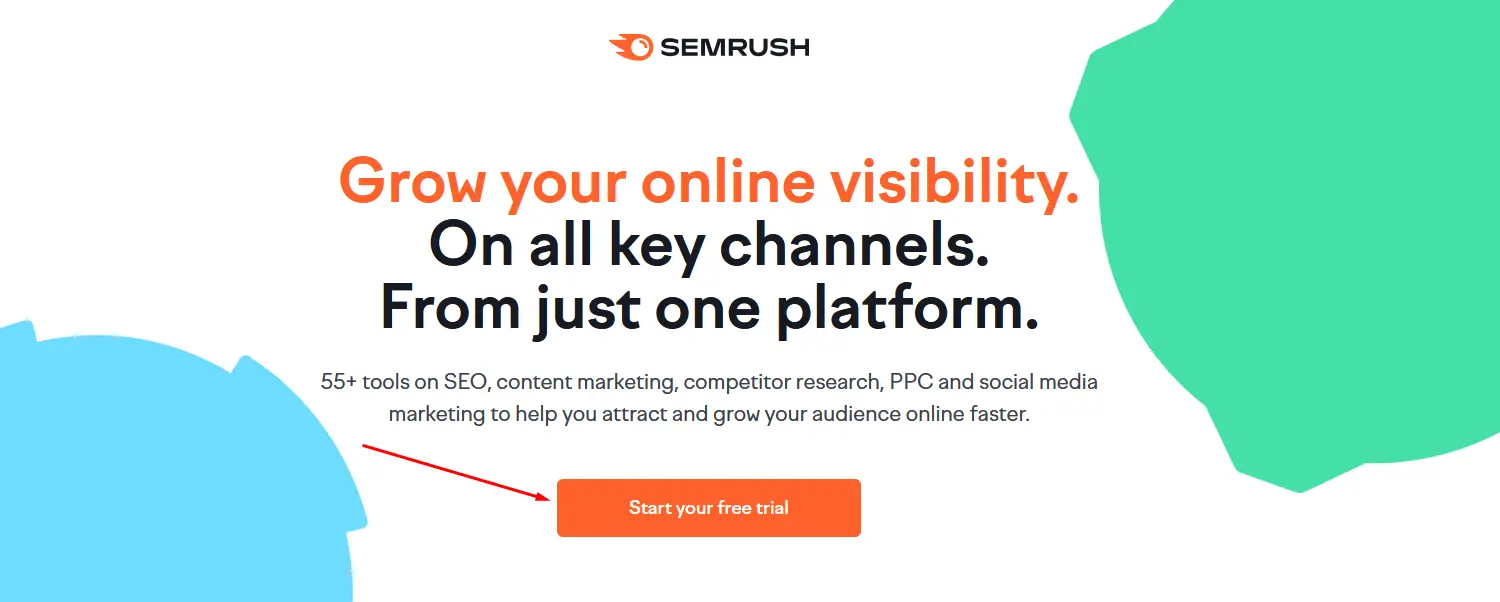 semrush free trial on semrush website 