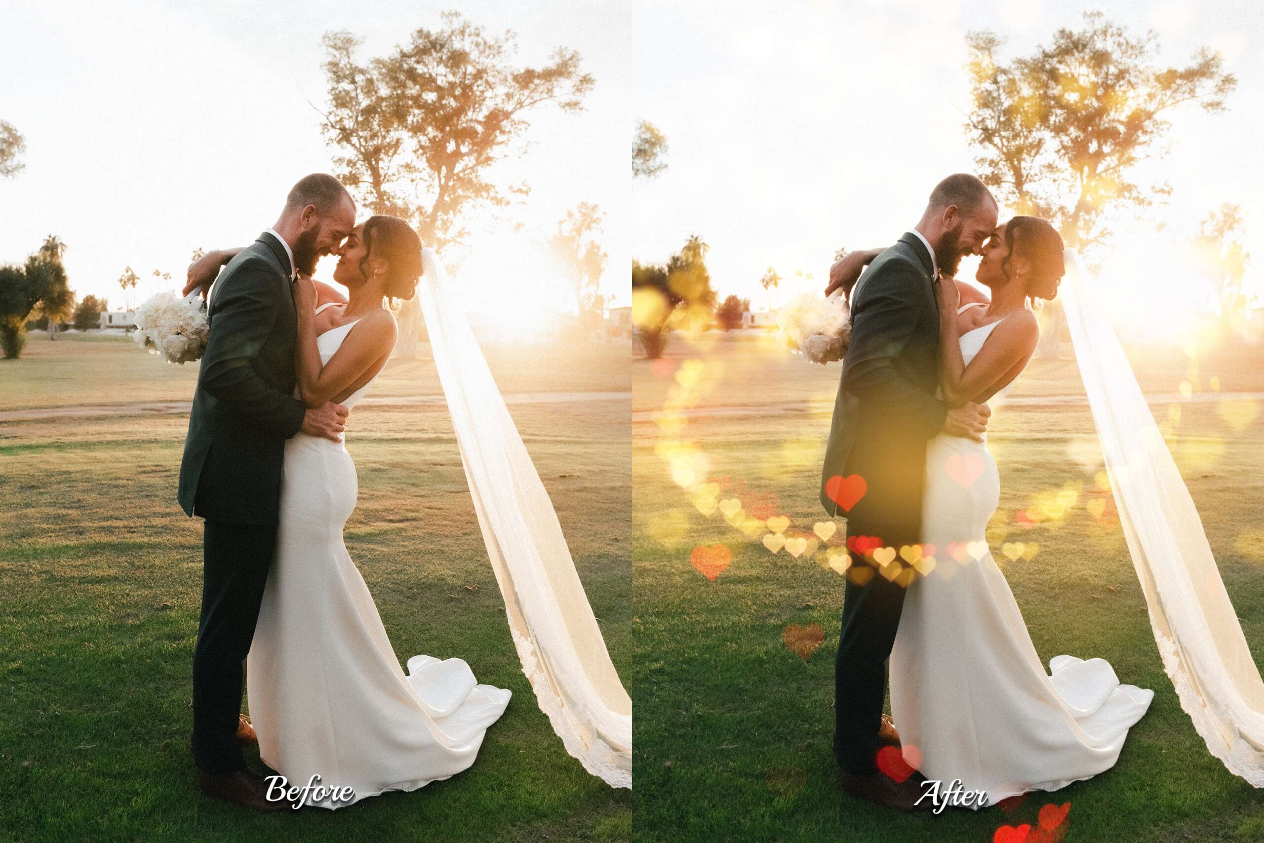 Gold Glitter and Red Heart Background overlays: Enhance photos with stunning bokeh effects for romantic events and weddings.