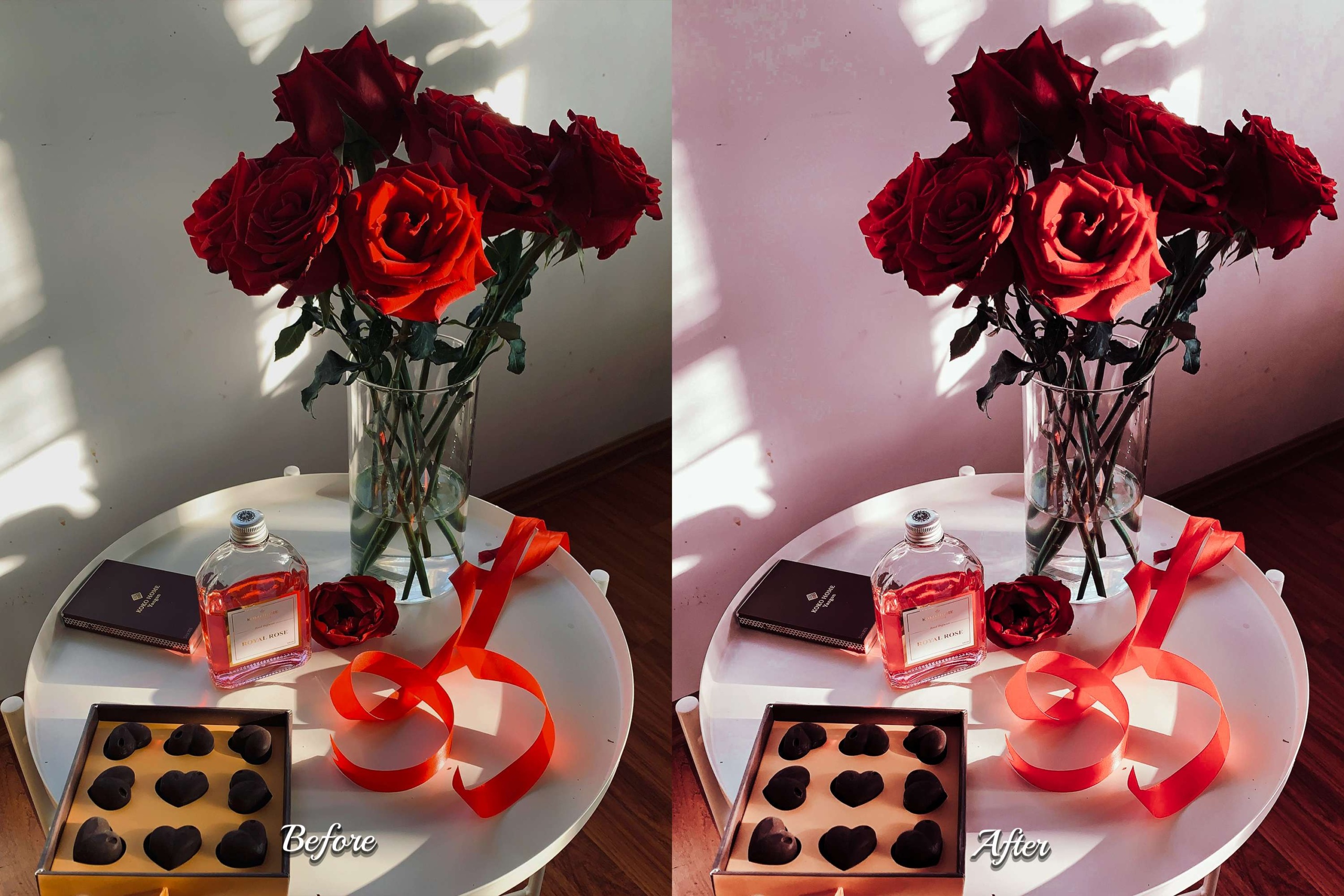 Valentine Vibe Video LUTs: 30 CUBE LUTs for wedding videos, couples footage, and engagements. Create red aesthetics and pink tones. Elevate Valentine's Day visuals.