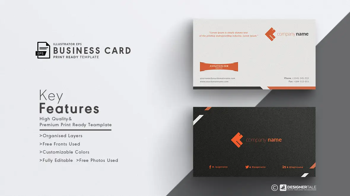 orange corporate business card free vector