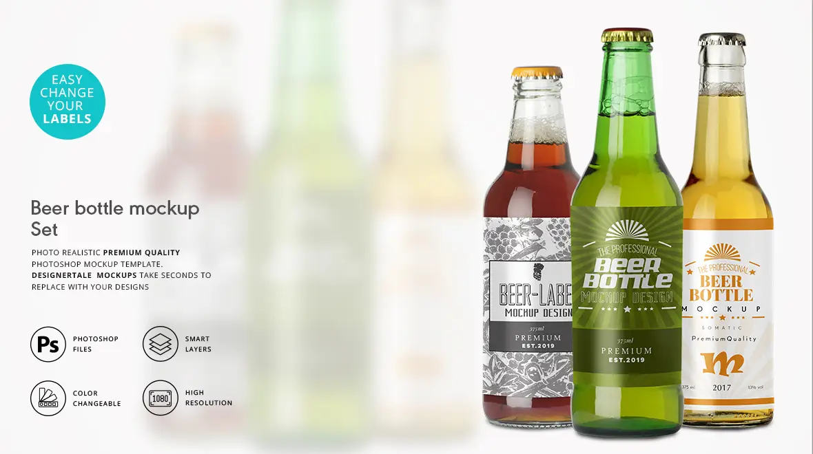 Beer bottle packaging label mockup
