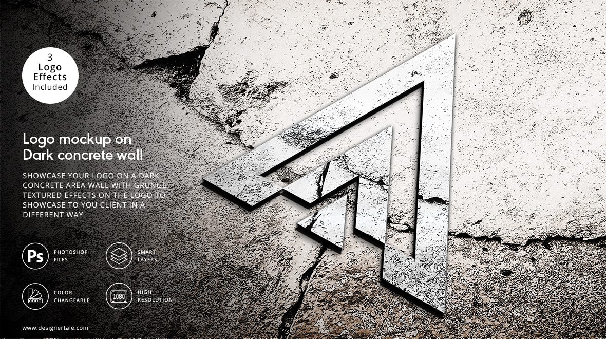 3d logo presentation mockup on the dark concrete area