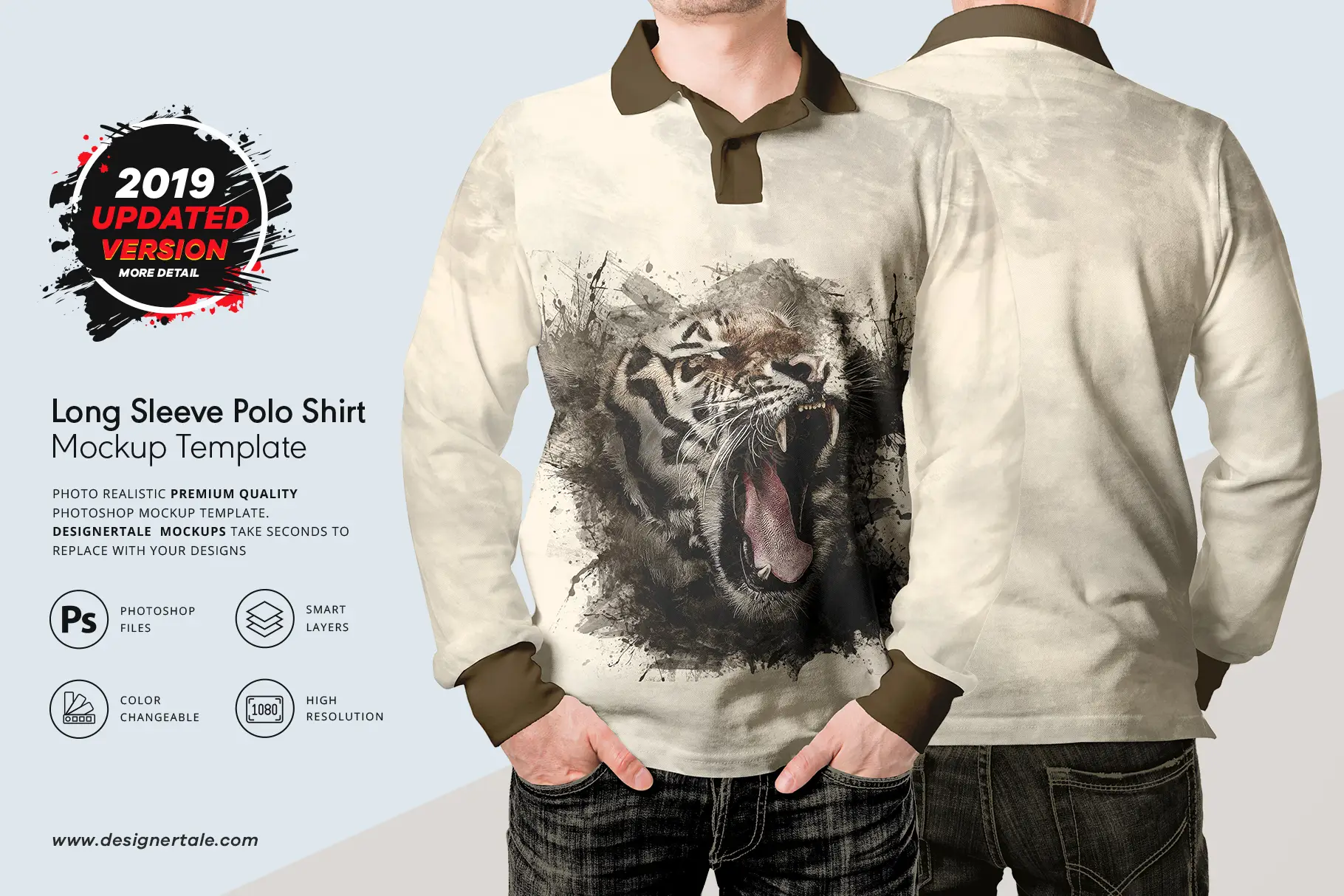 long sleeve men polo shirt mock up psd with color customization